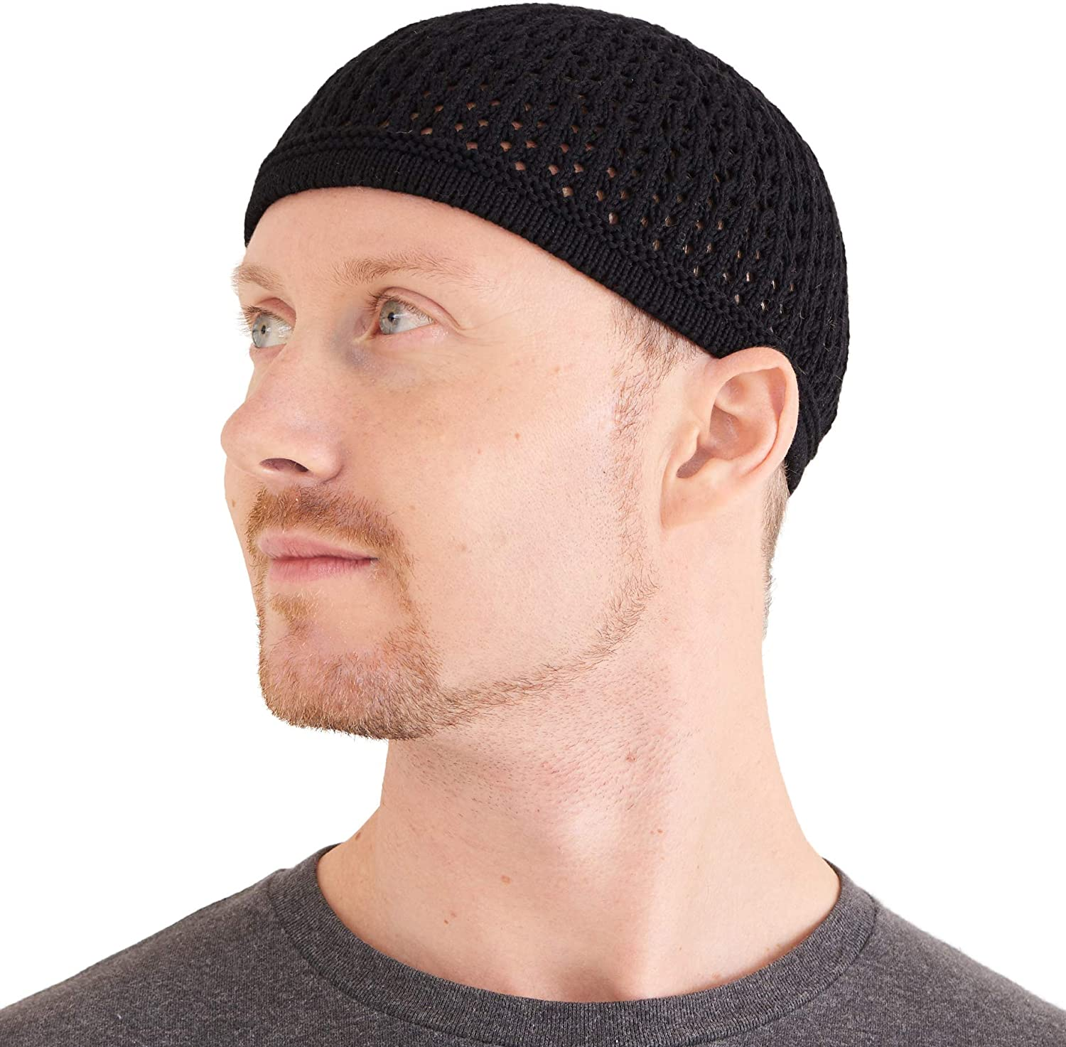 CHARM Knit Cotton Skull Cap Kufi - Mens Islam Prayer Hat Crochet Mesh Skully Beanie