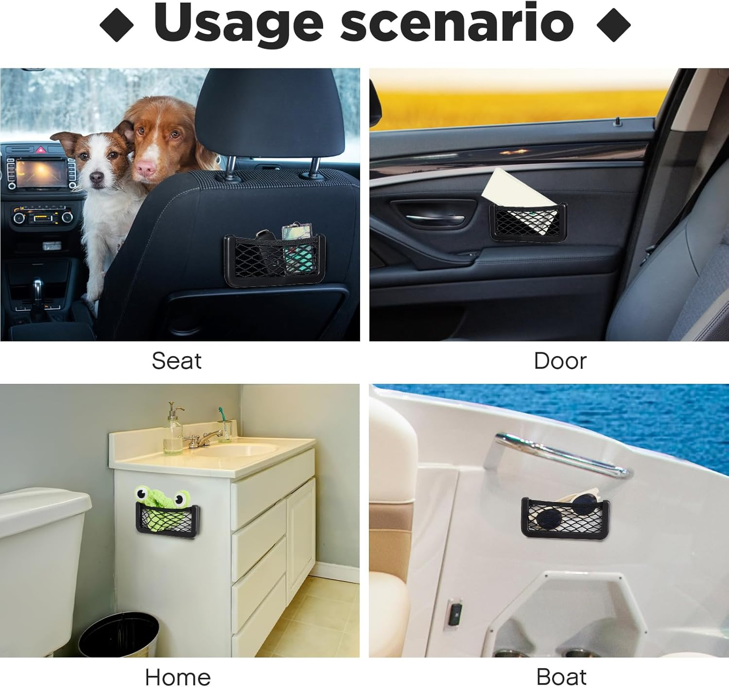 Frienda 2 Pcs ABS Plastic Frame Car Storage Net Bag Phone Car Mesh Net Holder RV Storage Boat Cargo Pocket Organizer Framed Mesh Pocket with Screws for Auto RV (6.7 X 3.15 Inch) image number 1