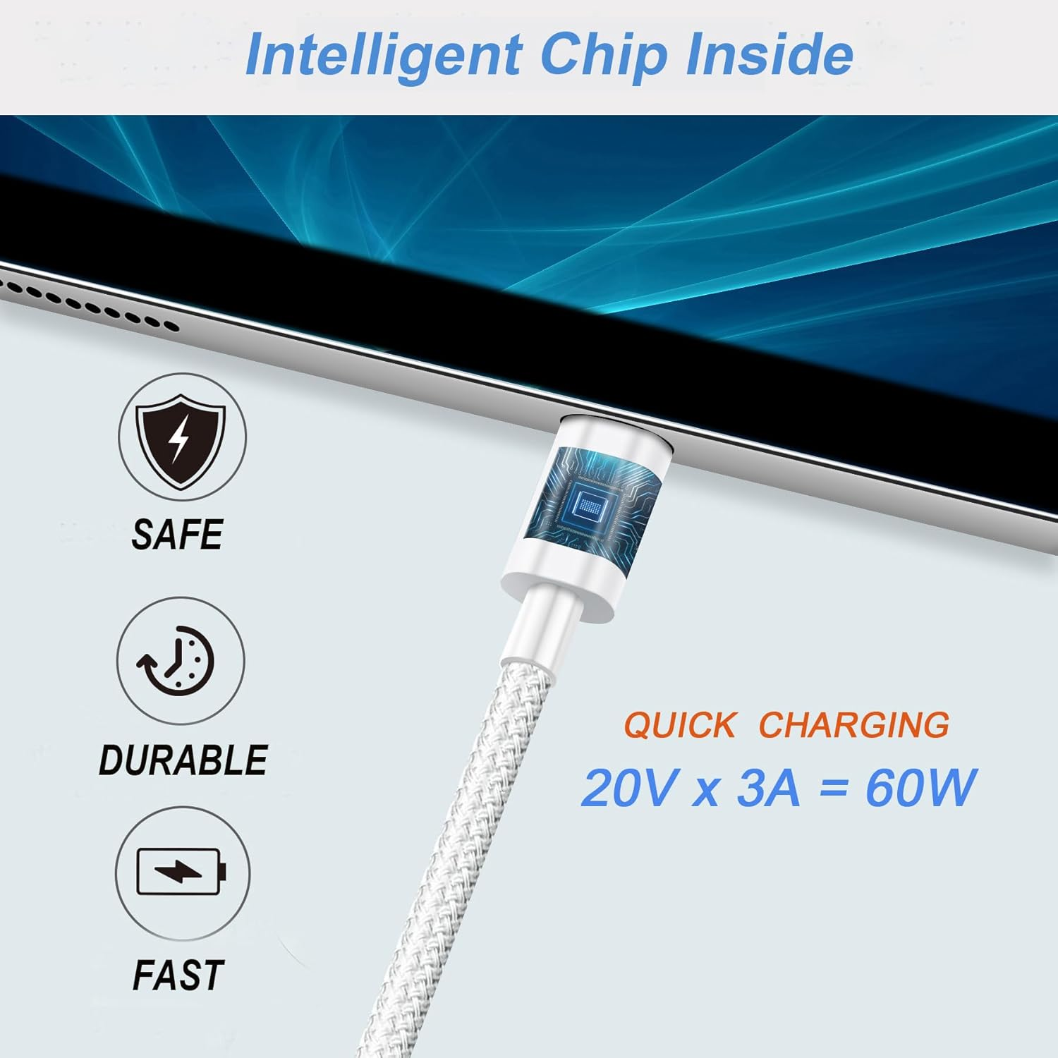 USB to USB C Cable Nylon Braided White 2Pack 2M image number 4