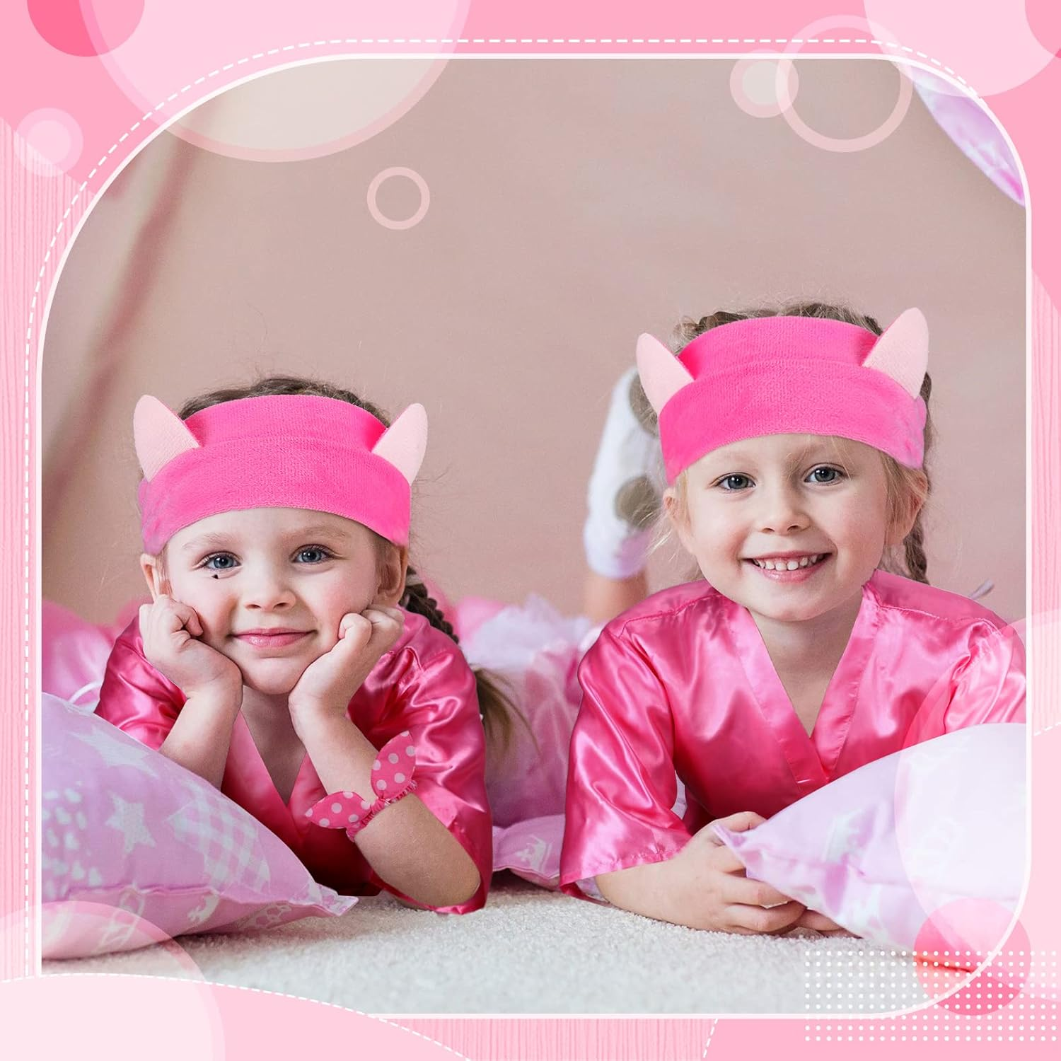 60 Pcs Spa Party Supplies for Girls Satin Kimono Robe Disposable Foam Slippers Eye Mask Spa Headband Bow Hair Band Kid Salon image number 1