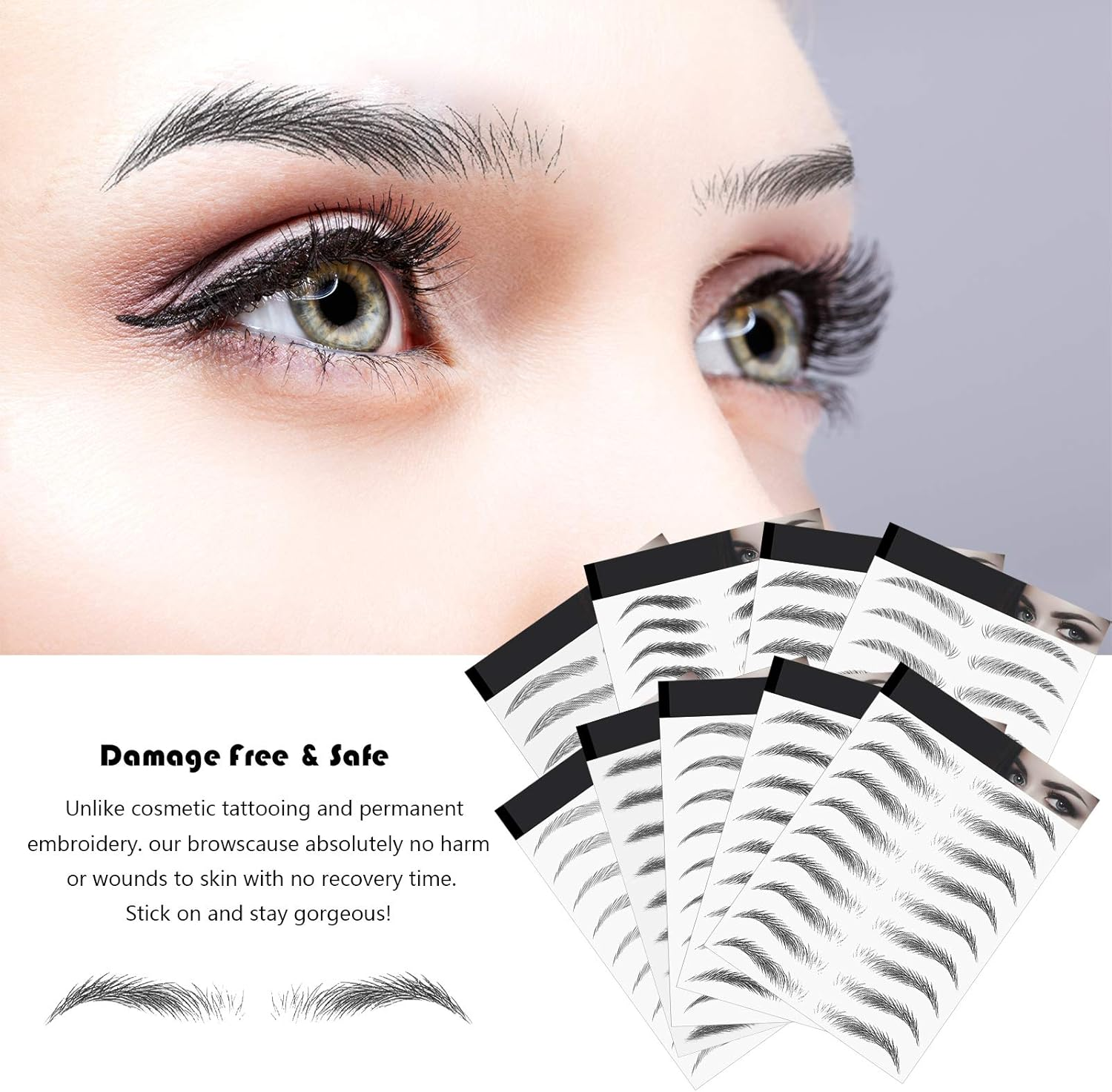 Blulu 18 Sheets 180 Pair 4D Hair like Waterproof Eyebrow Tattoos Stickers Faux Eyebrow Transfers Sticker Temporary Brow Tattoo Peel off Grooming Shaping Decal in Arch Style for Women(Brown and Black)