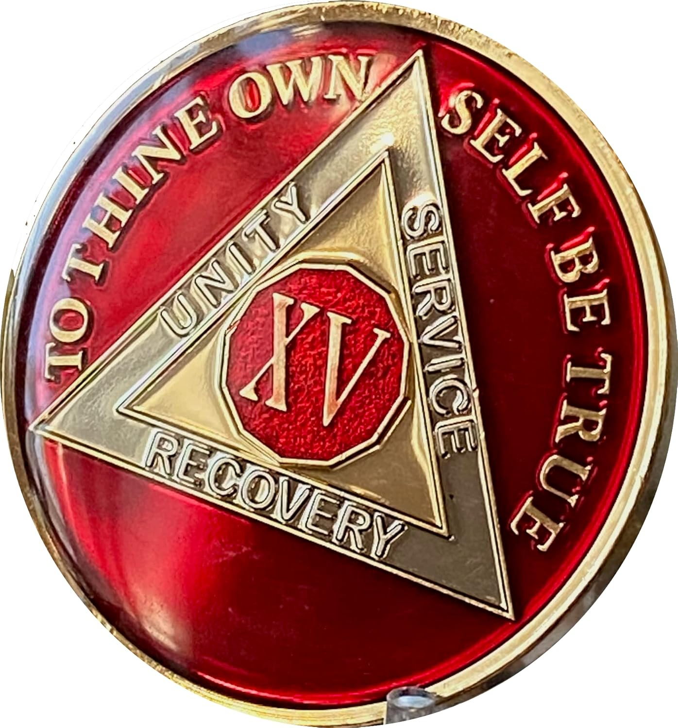 15 Year AA Medallion Metallic Mandarin Red Sobriety Chip XV, Metal image number 1