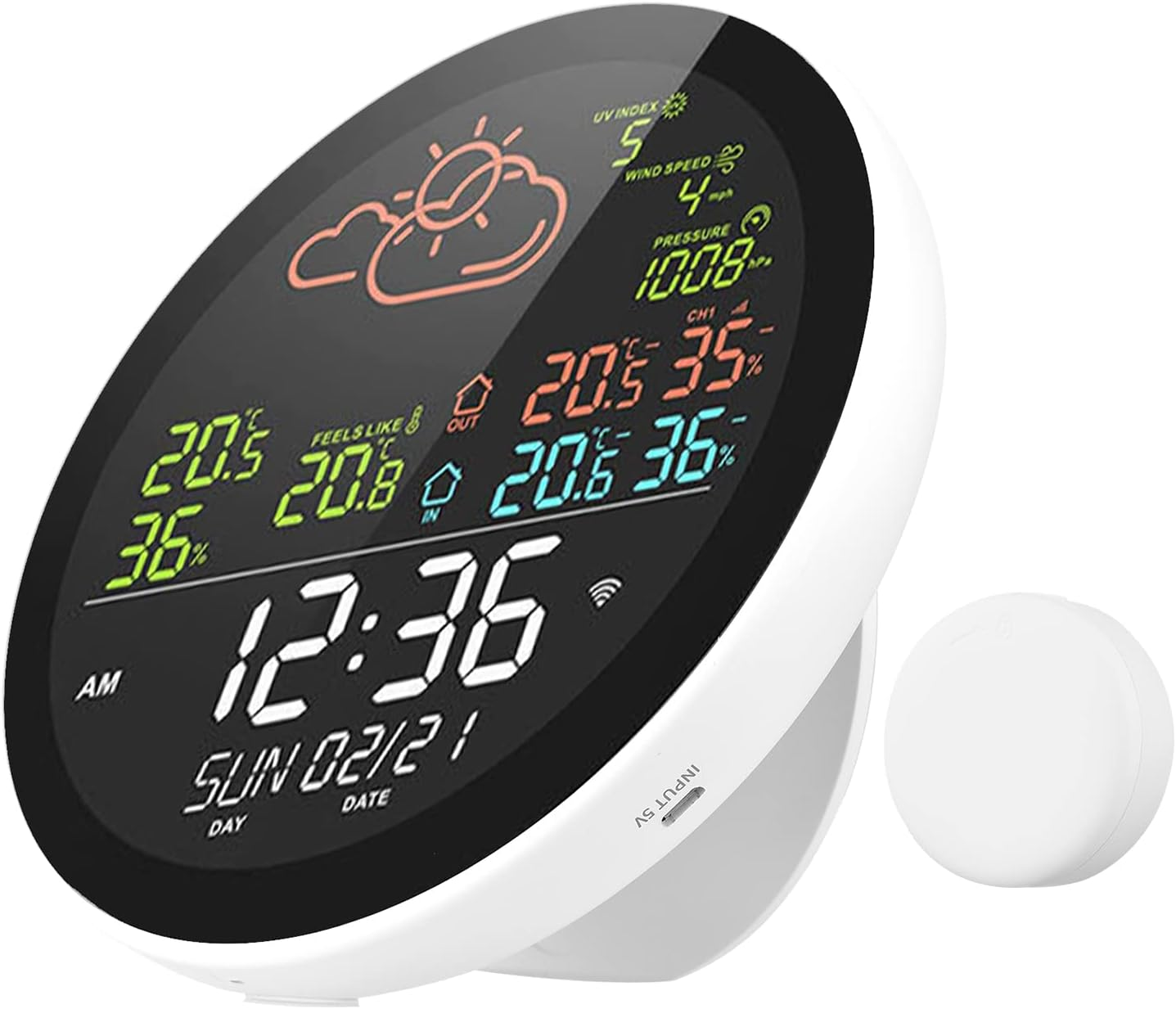 Nurdo Tuya Wifi Smart Weather Station with Clock Indoor and Outdoor Temperature&Humidity Meter Multifunctional Large Color Screen Weather Clock Temp.&Humidity Gauge with 3 Sensor