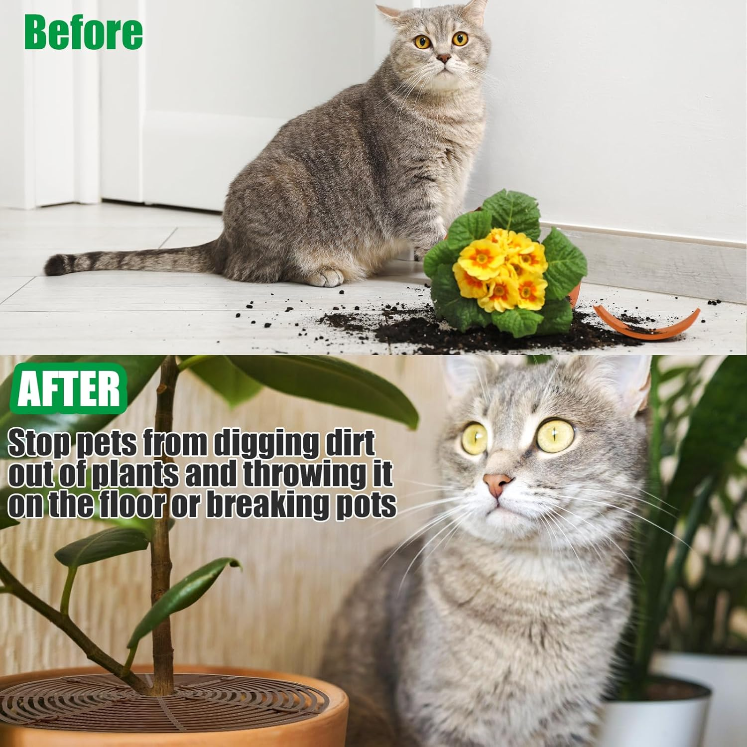 4 Pcs Plant Pot Grid,20.5 Inch 11.8 Inch Soil Protector Covers Cuttable Flower Pot Grid,Cat Digging Stopper Baby Safety Plant Pot Cover with Stakes for Indoor Outdoor image number 6