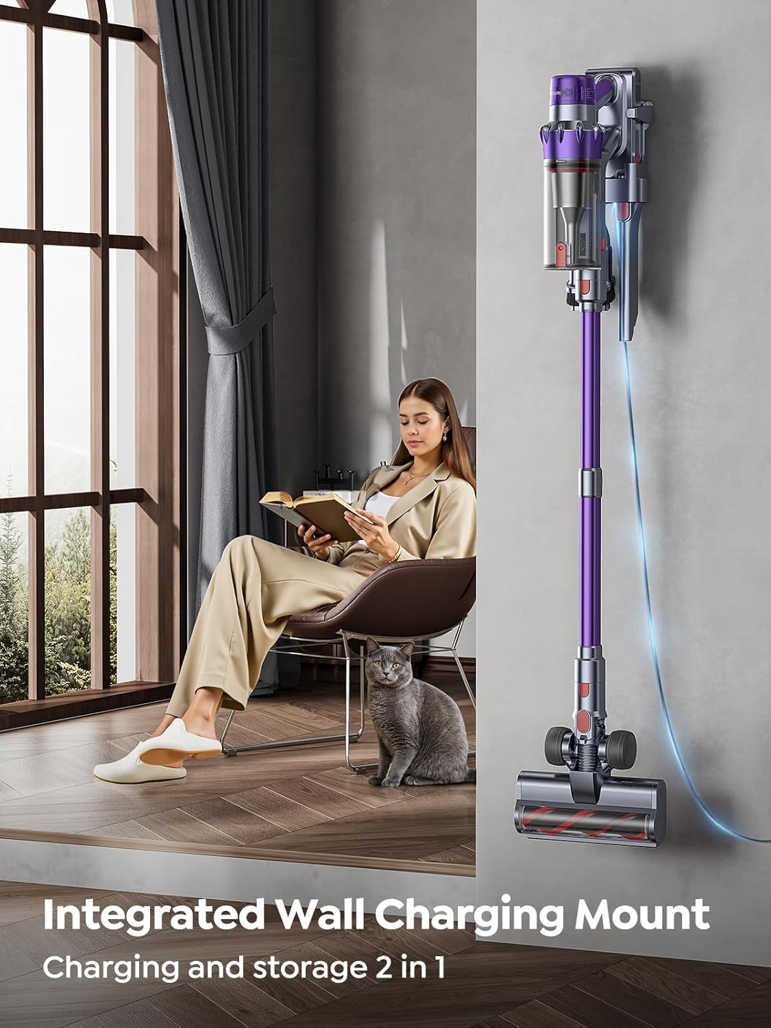 Cordless Vacuum Cleaner, 600W/50KPA 65Min Stick Vacuum, Aroma Function, Self-Stand Vacuum Cleaner with Auto Mode, Wall-Mount Charging, Touchscreen, Anti-Tangle Vacuum for Pet Hair/Hardfloor/Carpet image number 6