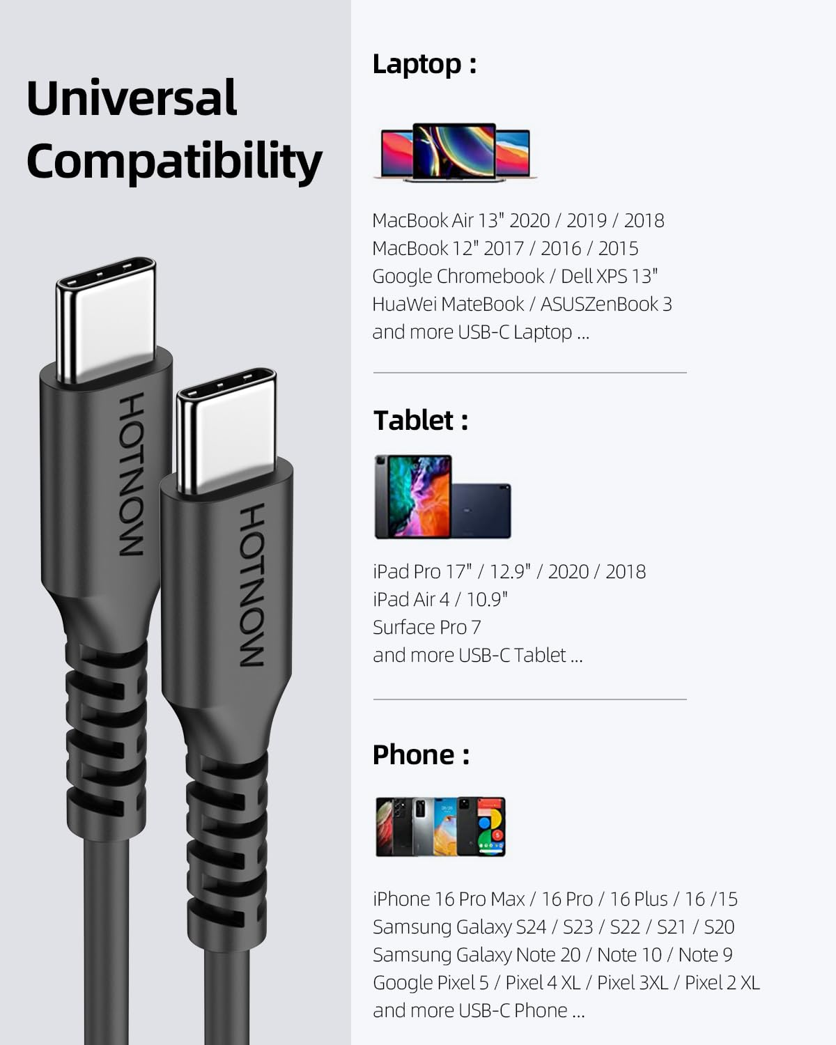 HOTNOW Short USB C to USB C Cable 0.5M 3Pack, 50Cm Type C to C 65W Fast Charging Cable Compatible with Iphone17 16, Galaxy S25 S9, Power Bank and Other Type C Devices image number 1