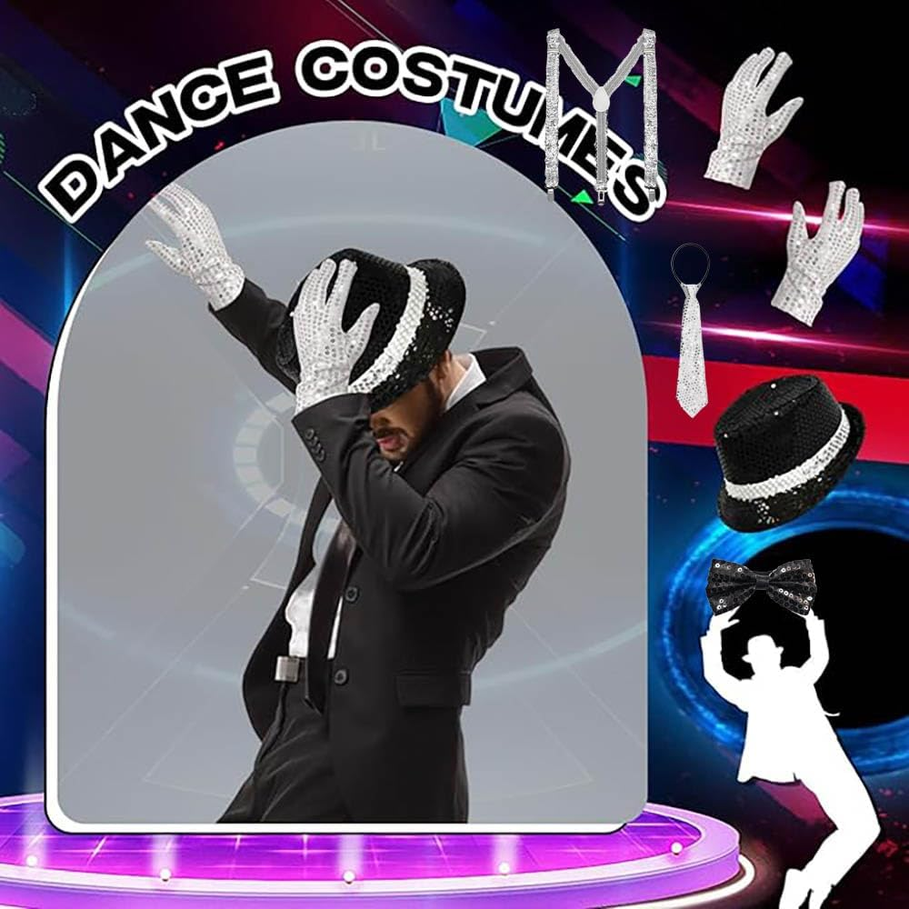 5Pcs MJ 80S Costume Accessories, 70S Disco Dancer Rocker Star Cosplay Set King of Pop Fancy Dress Set for 80 90S Theme Party Carnival Dance Halloween Party Cosplay image number 4