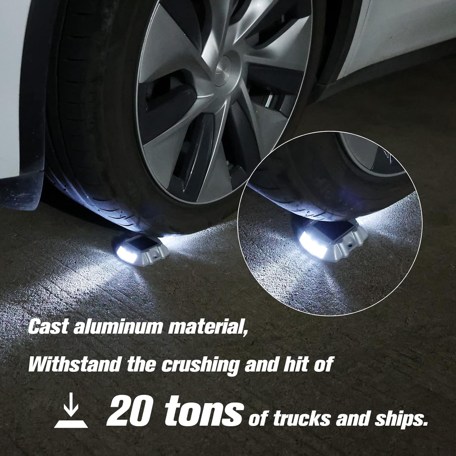 Solar Deck & Driveway Lights, 2-Pack Led IP67 Waterproof Outdoor Warning Step Lights for Garden Pathway Yard (White) (4)