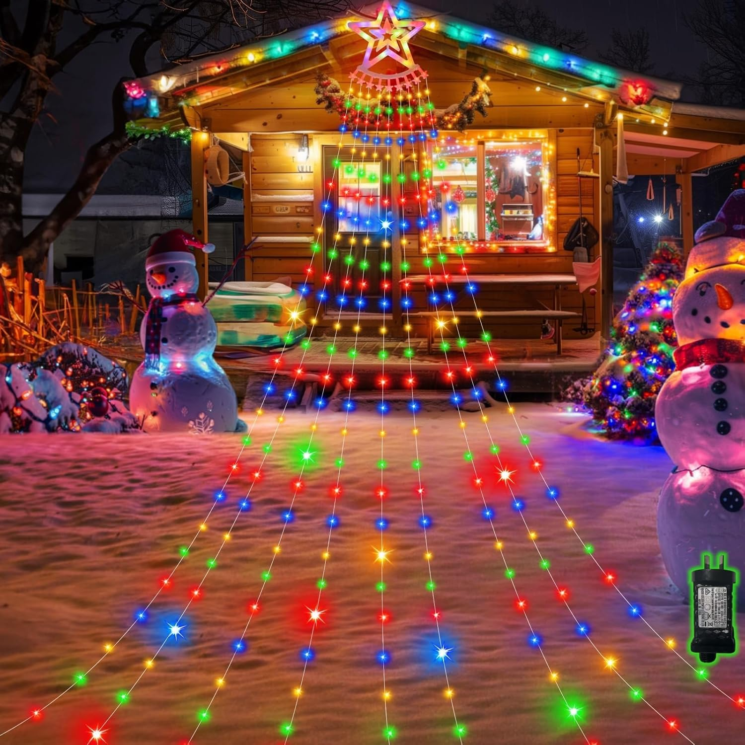 Outdoor Christmas Decorations Lights - Christmas Waterfall Star Lights with Star Toppers & SAA Approved Adapter, Multi-Color 8 Modes Lights Gifts for Yard Patio Holiday Xmas Decorations image number 2