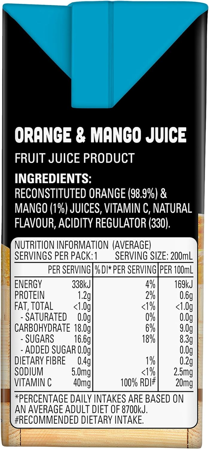 Just Juice Orange & Mango Juice Box, Poppers, Multipack, No Added Sugar, OJ Drinks, 6 X 200Ml image number 1