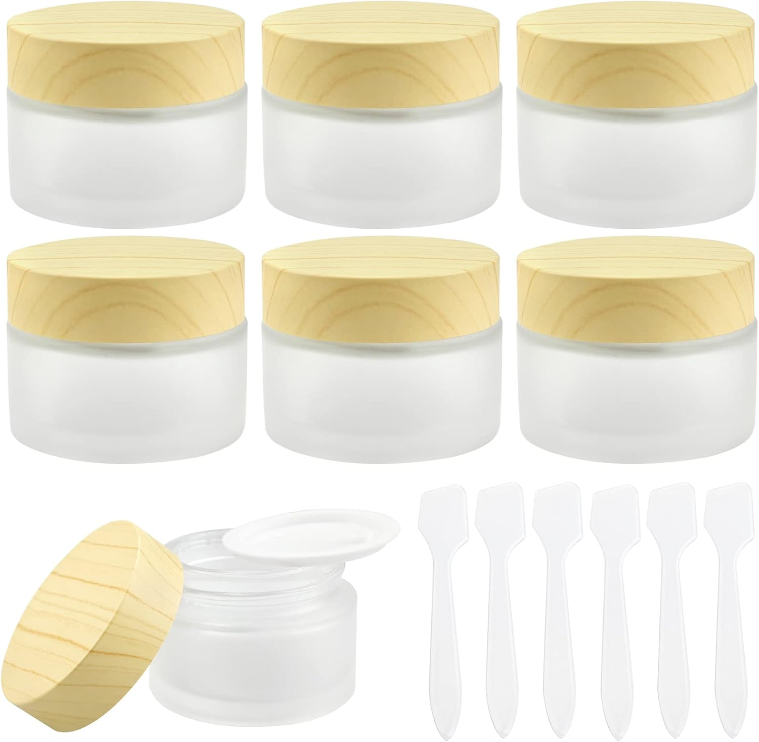 Wocpvm 20 Ml Cream Container Empty Glass Jar Matte Clear Glass Jar Ointment Jar Clear Glass Cosmetic Jar Clear Jar with Cream Spoon and Liner for Cream, Cosmetics, Lotion (Pack of 6) image number 3