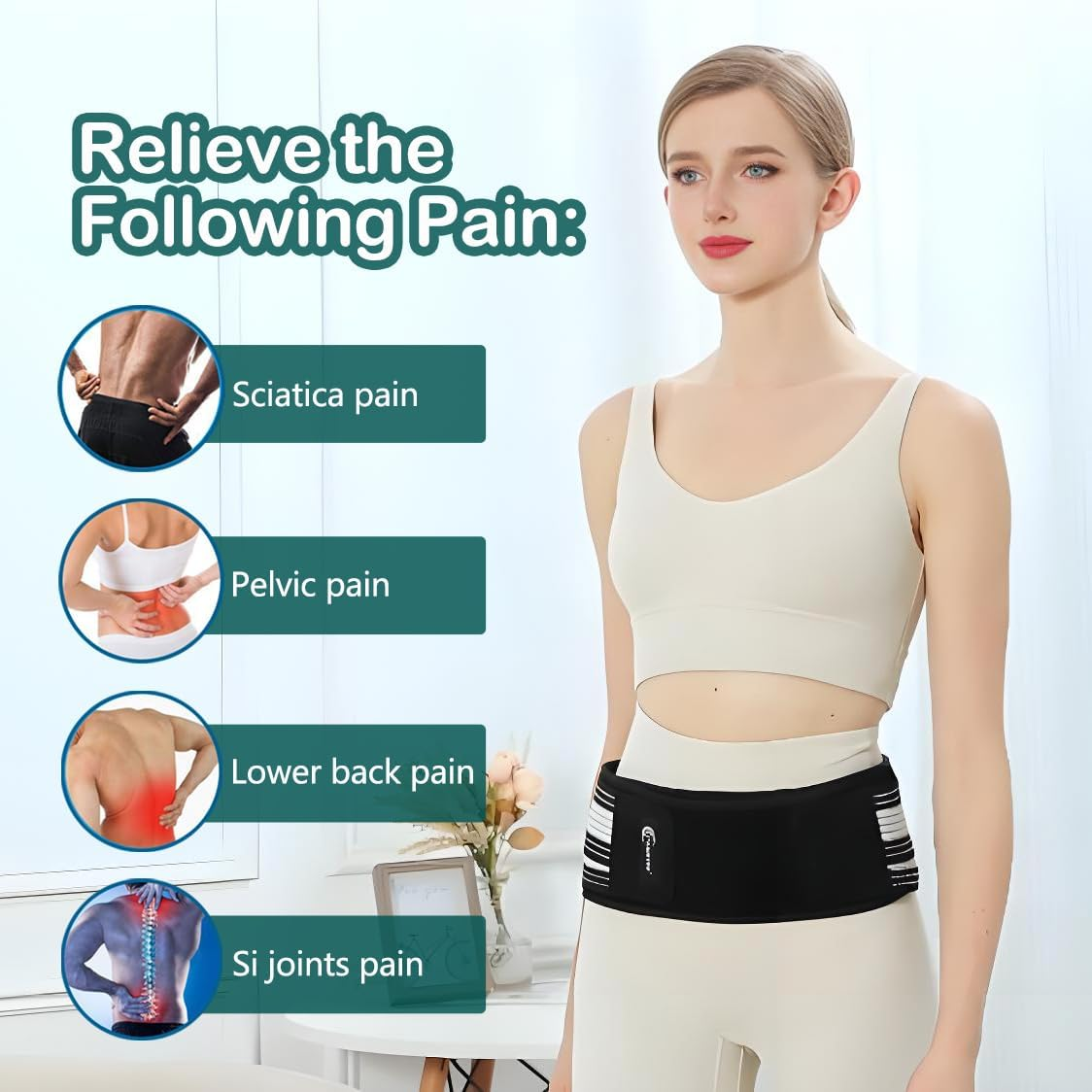 Sacroiliac Hip Belt for Men and Women That Alleviates Sciatic, Lower Back Pain, Back Brace Provides SI Joint Pelvic Support Nerve Compression & Stability (M(115Cm)) image number 6