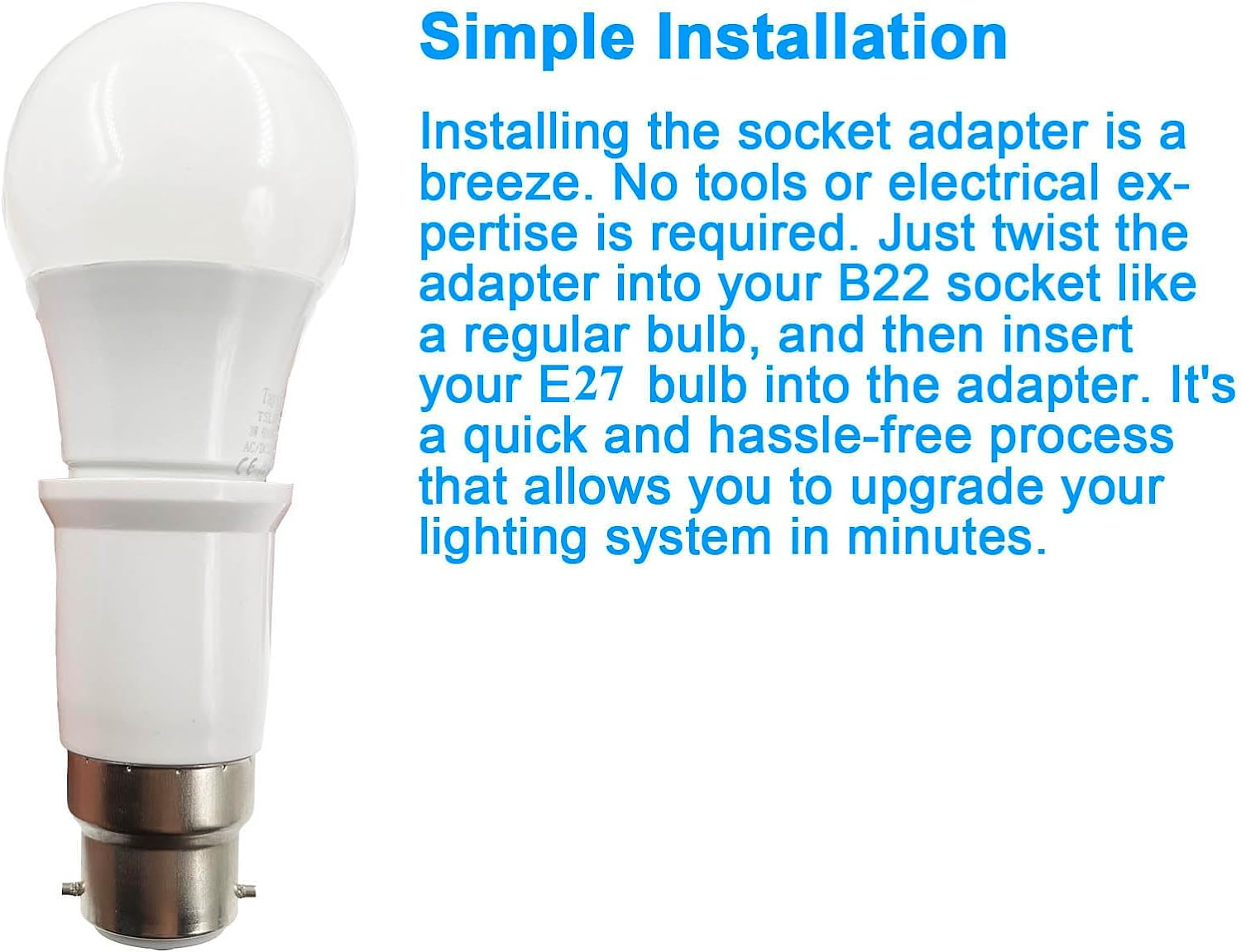 B22 to E27 Bulb Adapter 6 Pack - Lamp Holder Converter - Bayonet Cap to Edison Screw (B22 to E27) image number 2