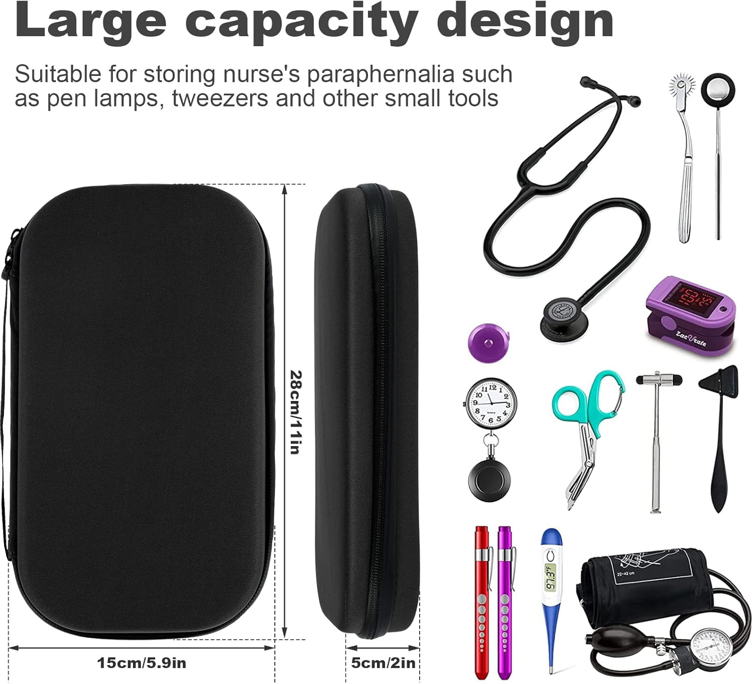 Stethoscope Case Shockproof Travel Storage Bag Portable Stethoscope Hard Carrying Case Lightweight Bag Travel Stethoscope Case Compact for Nurses Doctors (Black) image number 2