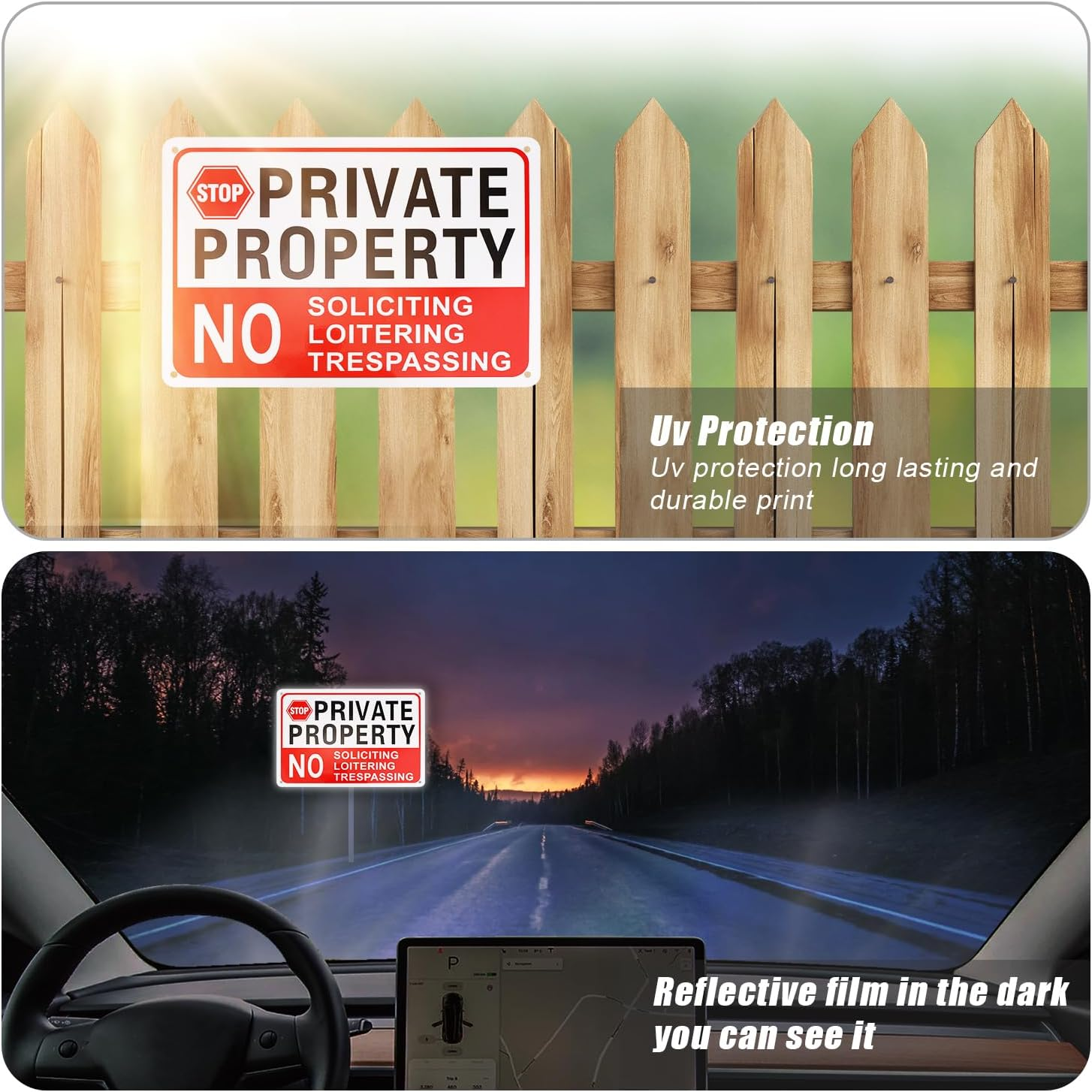 2Pcs Private Property No Soliciting Loitering Trespassing Sign, 10X7In Warning Signs for Property Weatherproof Private Property Plaque for Indoor Outdoor Home Business Driveway Alert image number 4