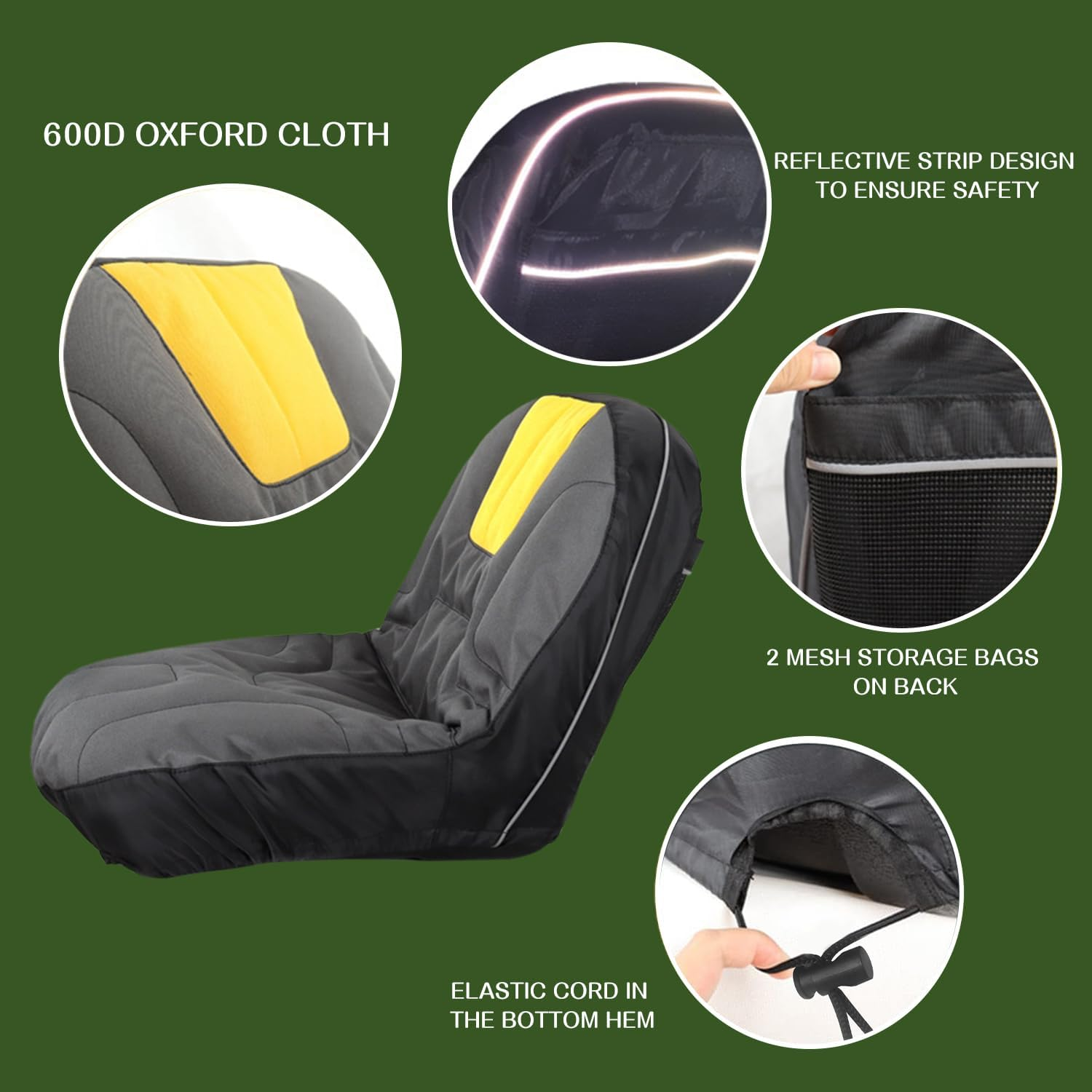 Riding Lawn Mower Seatcover, Heavy Duty Polyester Oxford Tractor Seatcover with Padded Cushion Surface, Durable Seat Cover Fits Craftsman,Cub Cadet,Kubota Lawn Mower Tractor (L-Armrests) image number 3