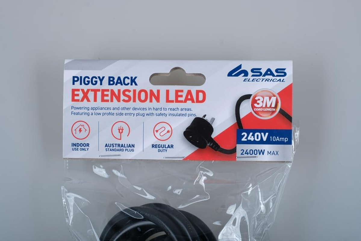 SAS Electrical 240V 10Amp Piggy Back Extension Lead, Black, 3 Meter Length image number 2