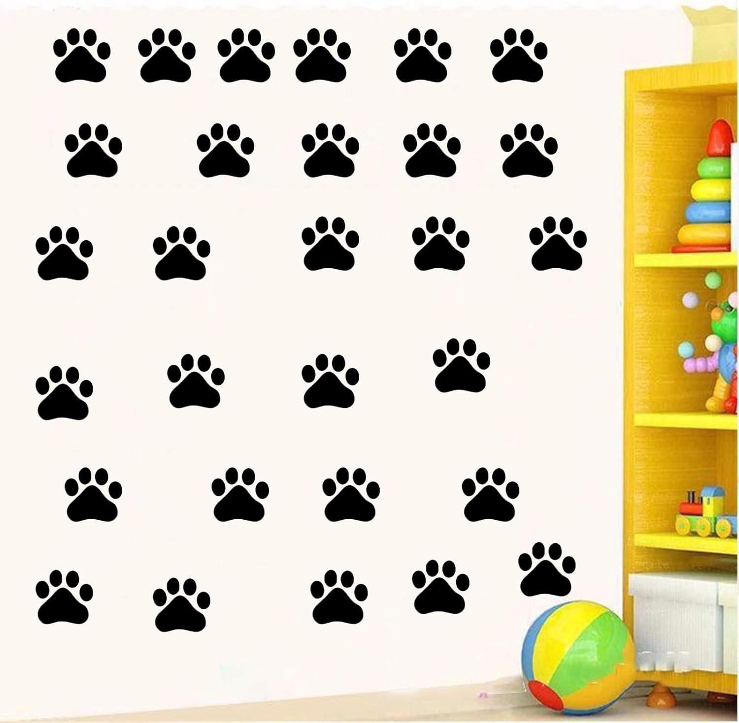 24Pcs Large Dog Footprints Wall Decal Vinyl Stickers, Removable Lovely Animal Paw Print Art DIY Sticker Mural for Bedroom Playroom Living Room Office Home Window Door Decoration image number 2