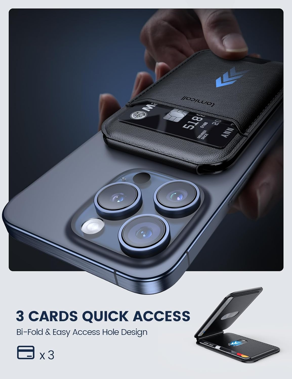 65G Lightweight for Mag Safe Wallet Stand - Upgraded Slim Phone 3 Cards Holder, Adjustable Leather Apple Iphone Wallet Stand, Magnetic for Iphone 16/15/14/13/12, Not for Mini, Mag Safe Accessories image number 4