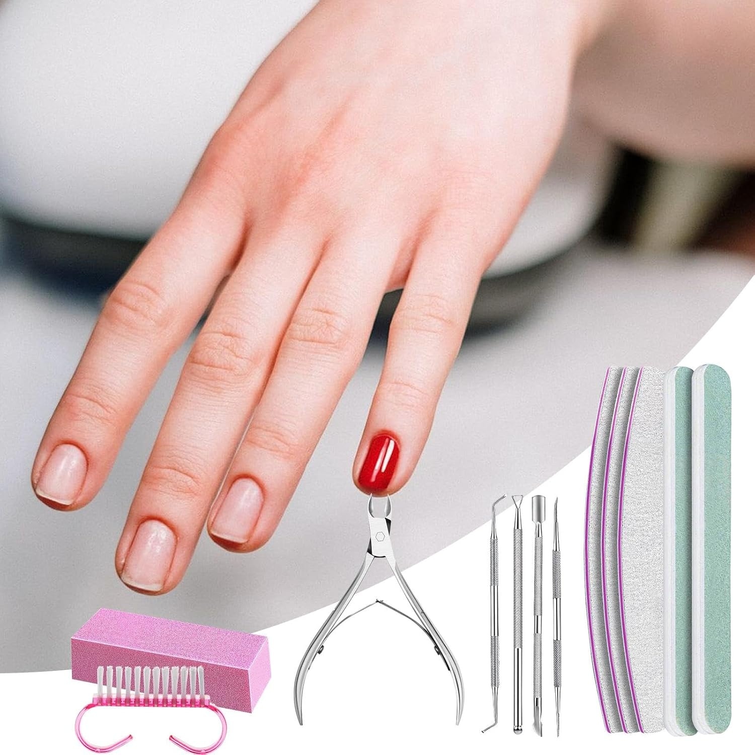 Krujecnt Nail Clipper Set | Nail Care Kit 100/180 Stainless Steel Manicure Tools,Nail Tools with Nail Clipper, Nail Files, Pink Nail Buffer, Nail Cuticle Nipper for Salon image number 4