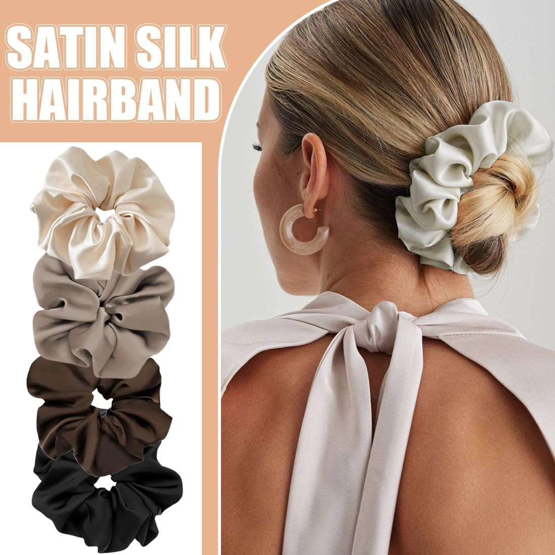 Pack of 4 Hair Bobbles Silk Scrunchies Satin for Women, Women'S Ponytail Holder Hair Band, Hair Bobbles for Women and Girls image number 5