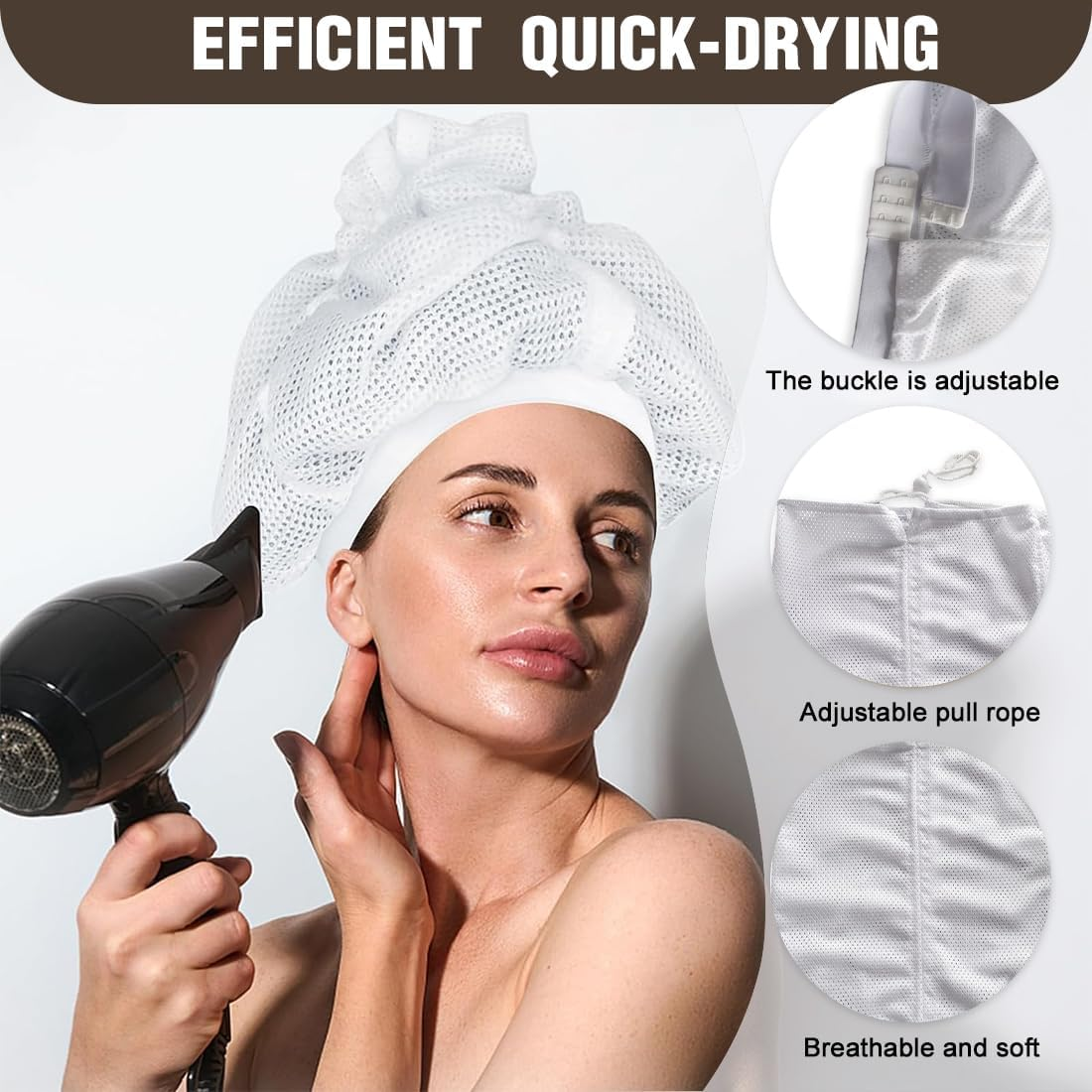 KSJEHW Net Plopping Cap for Curly Hair, Dry Caps for Curly Hair, Hair Net Plopping Hood with Adjustable Drawstring, Net Plopping Cap for Drying Curly Hair (White) image number 4