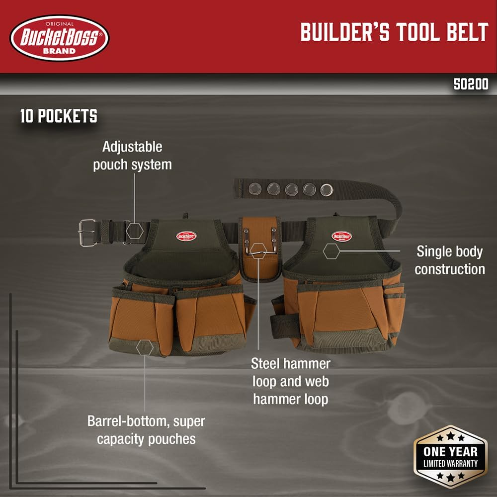 Bucket Boss - Builder&rsquo;S Tool Belt, Tool Belts - Original Series (50200), Brown image number 2