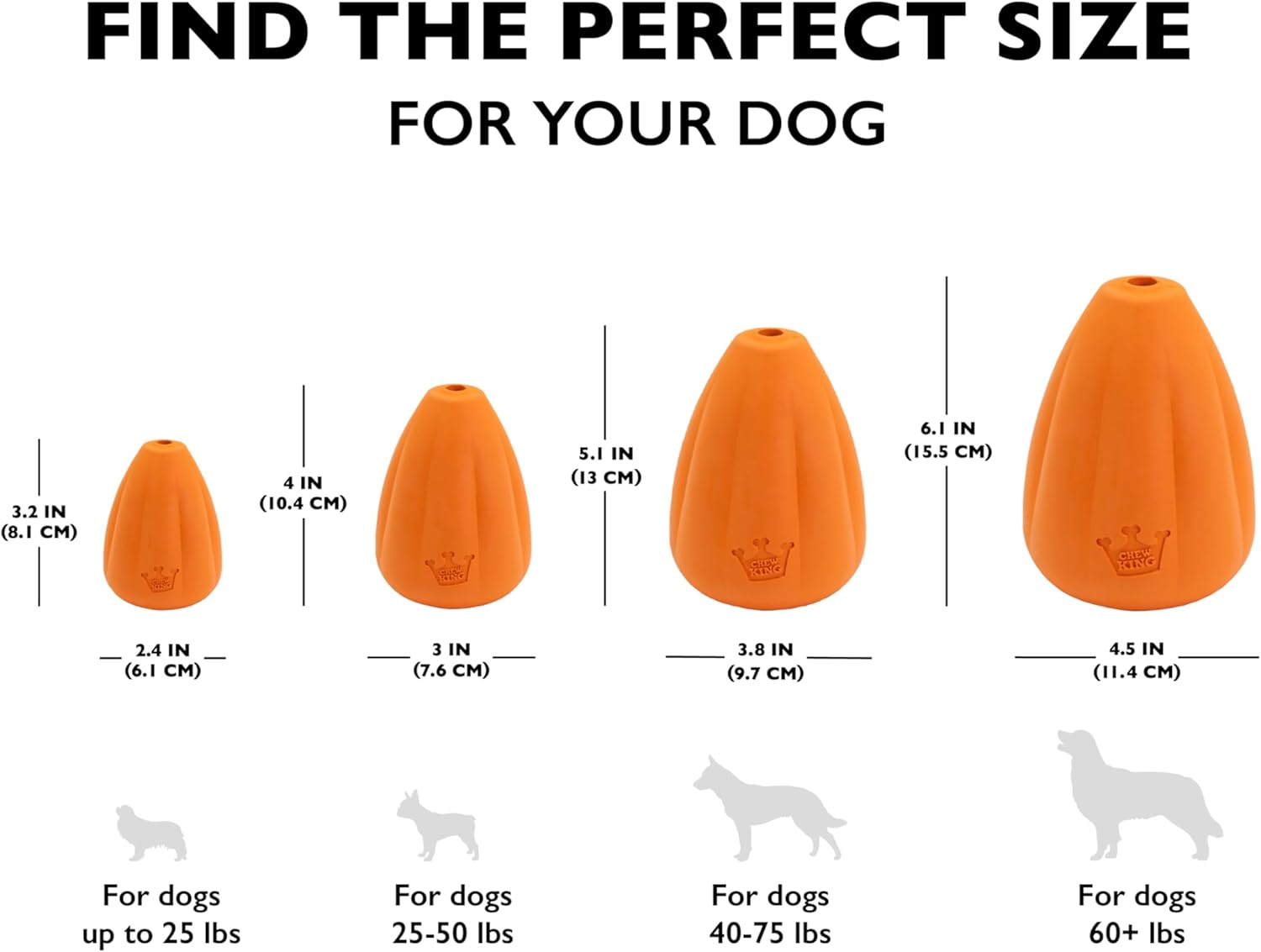 Chew King Premium Treat Dog Toy, Extremely Durable Natural Rubber Toy, Bacon Flavored Dog Toy Orange Medium image number 2