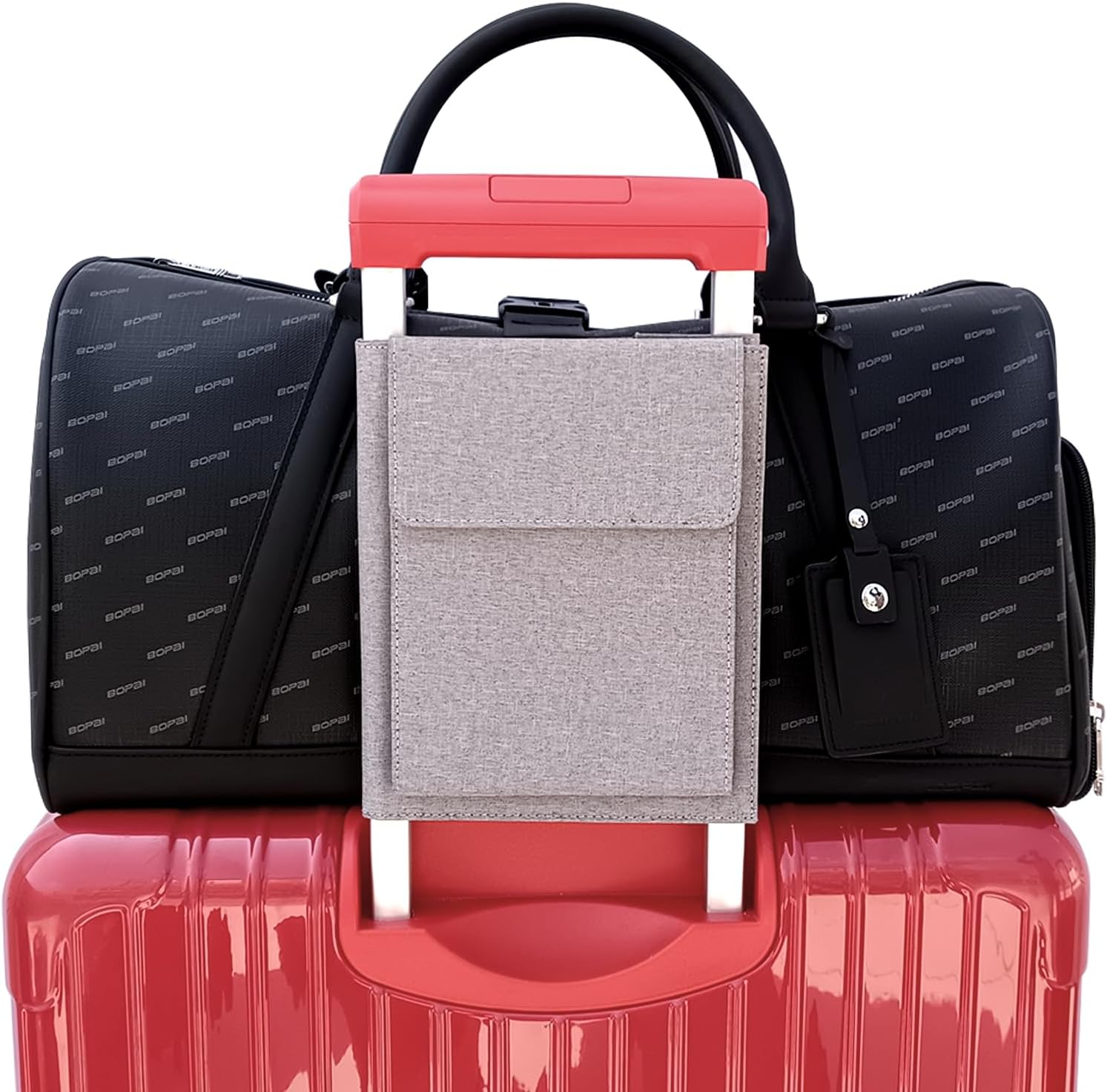 Vethers 3 in 1 Travel Luggage Cup Holder, Luggage Straps, Shoulder Bag for Suitcases Add a Bag，Convenient Travel Carry-On Accessories for Hands-Free Convenience (Pink)