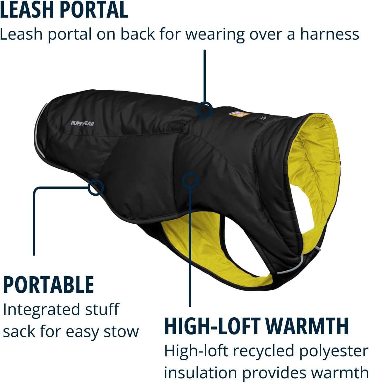 Ruffwear Quinzee XXS Dog Rain Jacket, Insulated All-Weather Dog Coat, Water Resistant Dog Jacket, Lightweight Dog Vest and Carry Bag, XXS, Obsidian Black