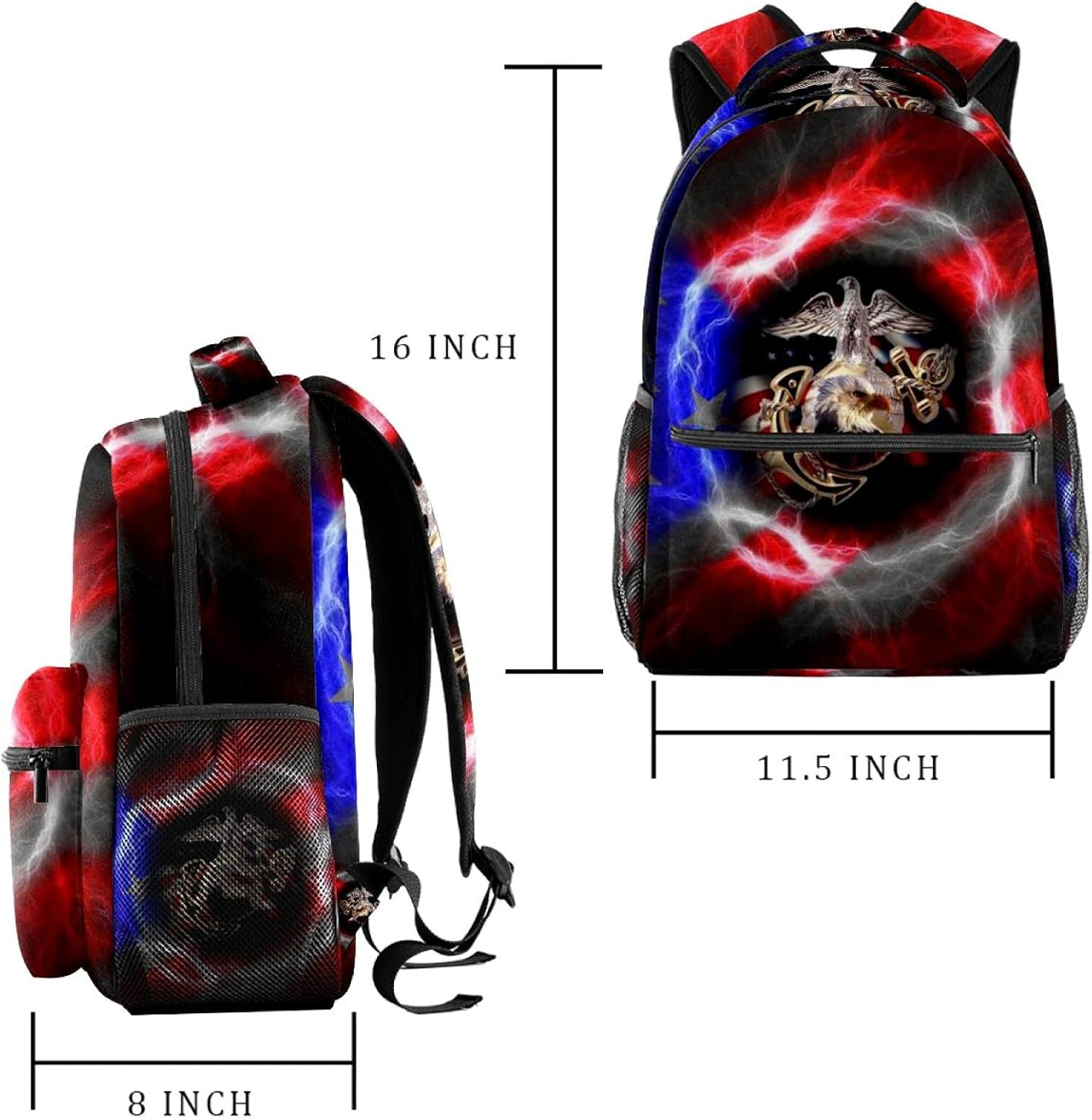American Flag and Eagle Backpack Students Shoulder Bags Travel Bag College School Tote Backpacks image number 1