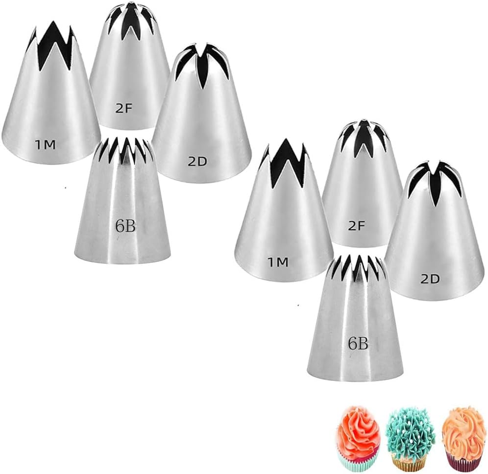 Armastuse 8 Pieces Large Icing Piping Tips,1M 2D 2F 6B Stainless Steel Large Icing Piping Nozzles,For DIY Icing Nozzle Tool for Cupcakes