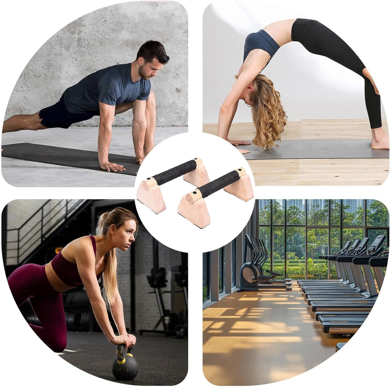 Fitness Push-Up Bars, Wooden Parallettes, Strength Training Stable anti Slip Grip Push up Stand for Fitness, Gymnastics, Aerobics, Bodybuilding, Non-Slip and Portable