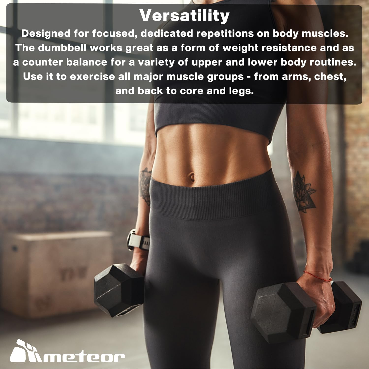 METEOR Hex Dumbbell Sets &ndash; Flat Bottom Rubber Coated Dumbbells, Exercise Weights with Ergonomic Steel Handles, for Strength Training, Body Building, Weightlifting, Workout, Gym, Fitness image number 4