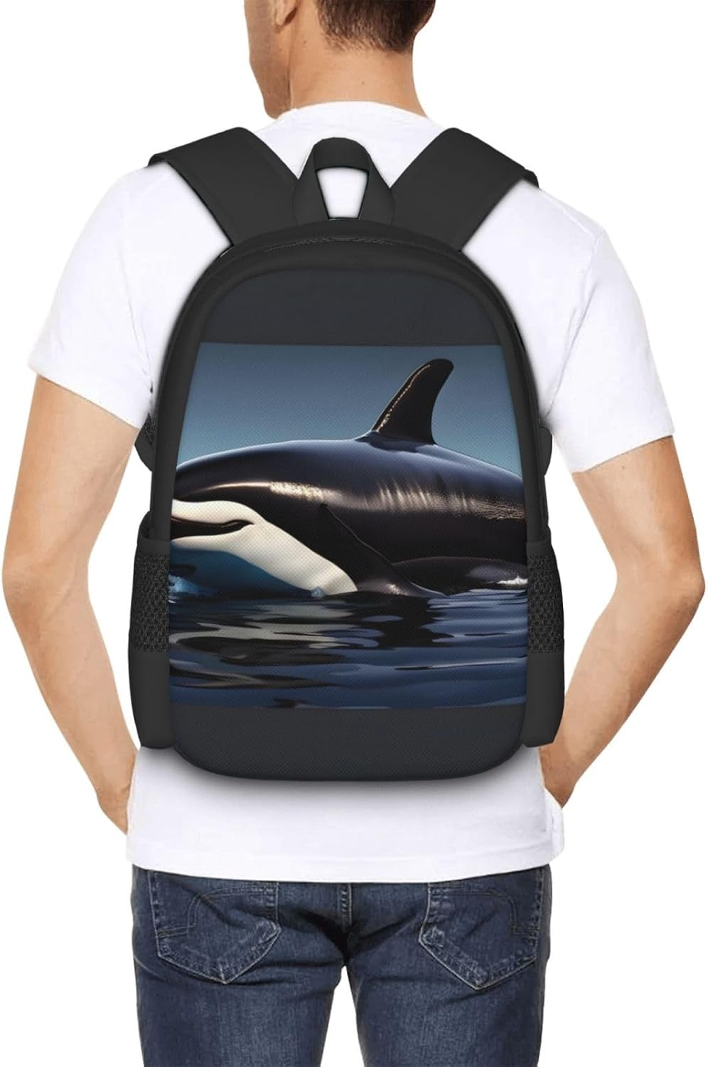 DRTGEDS Orca Killer Whale Print Canvas Backpack for Men Women,Casual Rucksack Backpack, Laptop College Hiking Travel Bag image number 2