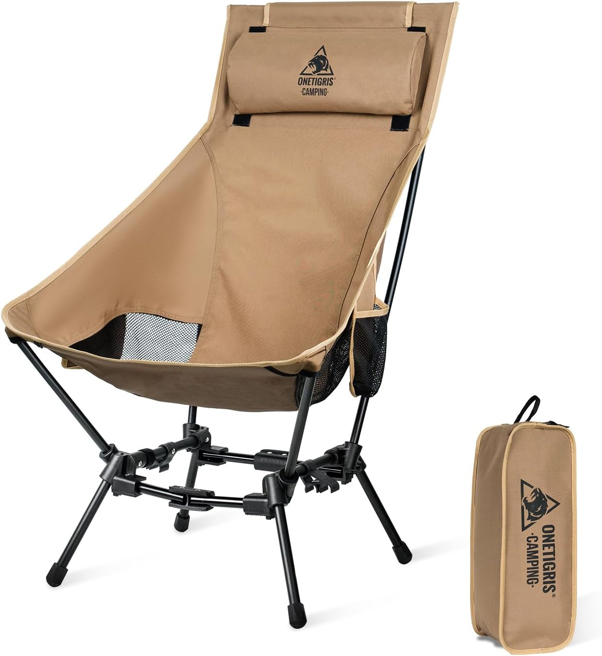 Onetigris Dragonhide Oversized Camping Chair with Pillow Design, Comfortable Widened Seat Folding, 275 Lbs Capacity