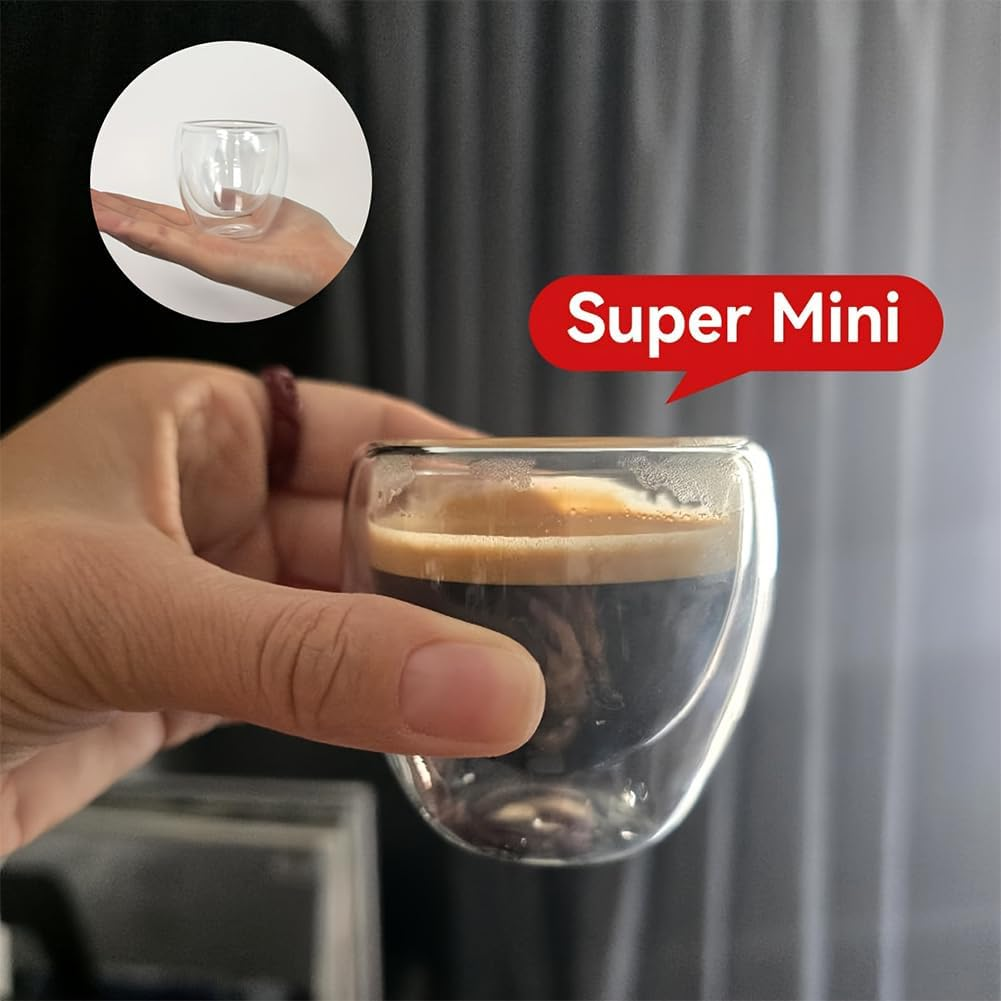 Double Walled Espresso Cups Set of 6, 2.7Oz Clear Expresso Coffee Mugs, Glass Espresso Shot Cup Set, Double Wall Glasses for Latte Cappuccino Cocoa Milk Cafe Juice Tea, 80ML image number 6