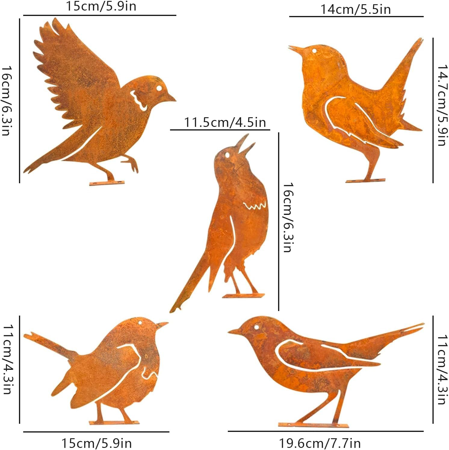 Rusty Bird Silhouette with Rusty Patina Birds Decoration Lifelike Metal Birds Garden Ornaments Silhouette Simulation Bird Figurine Rustic Outdoor Patio Yard Adornment image number 4