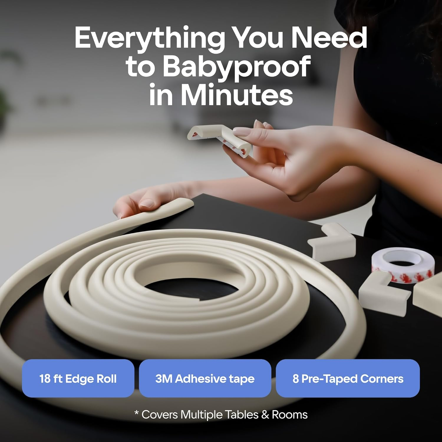 (Beige) - Furniture Edge and Corner Guards 6.2M Protective Foam Cushion 5.5M Bumper 8 Adhesive Childsafe Corners Baby Child Proofing Set Nontoxic and Safe for Table, Fireplace, Countertop White image number 1