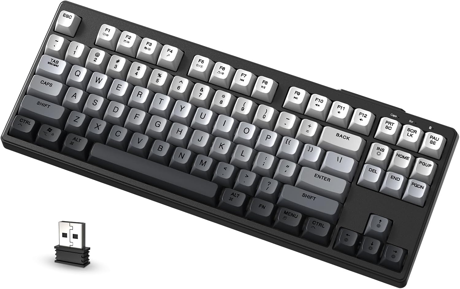 ATTACK SHARK X FREEWOLF M87 80% Wireless Gaming Keyboard, 87 Keys TKL Rainbow Backlit Mechanical Feeling SA PBT Membrane Keyboard Bt/2.4Ghz Connect with 4000Mah Battery for Mac/Win - Black Gradient