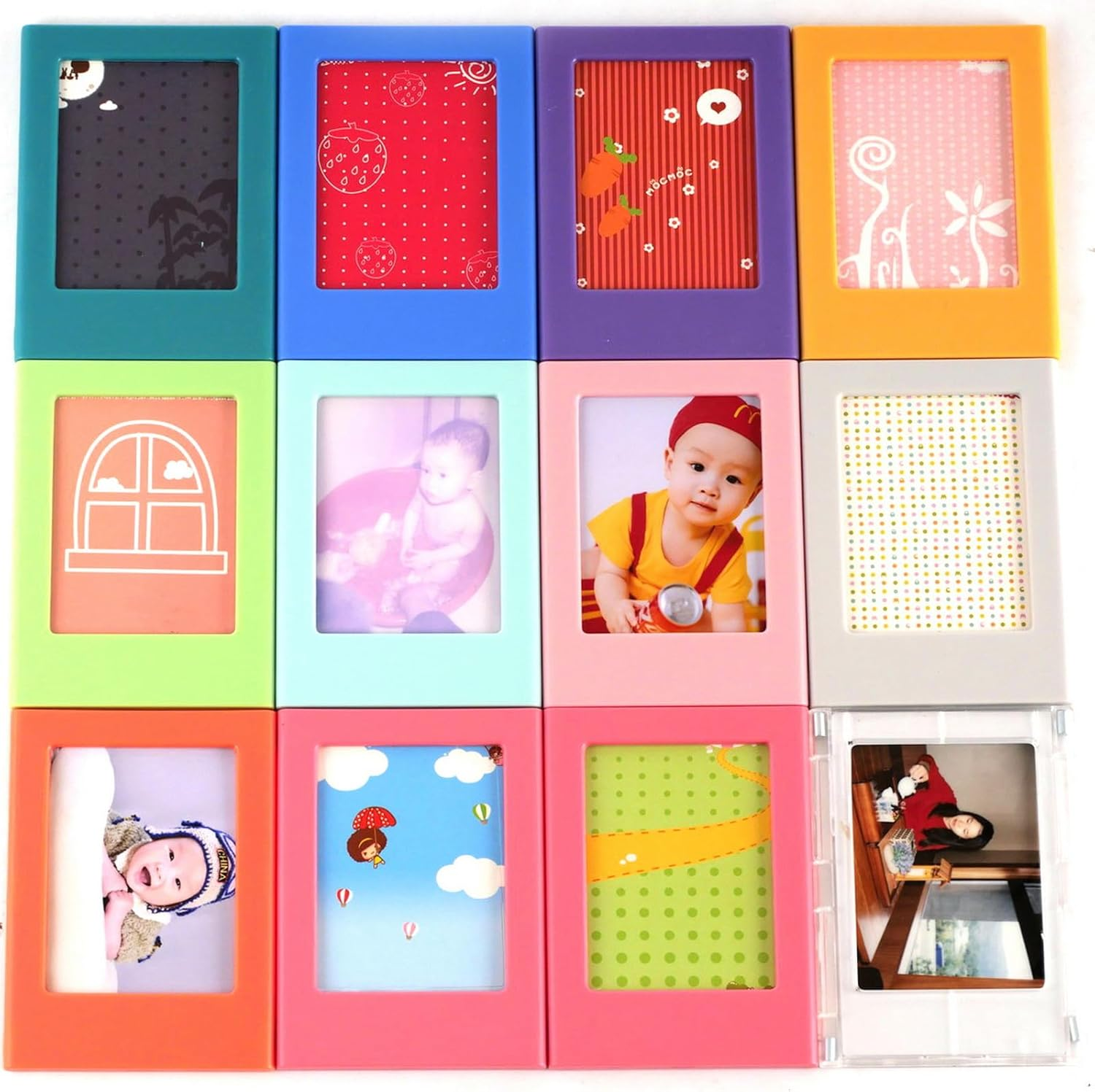 GYB 12PCS Colorful Magnetic Photo Frame for 3 Inch Mini Photo, Picture Collage Frames for Fridge Metal Surfaces, DIY Photo Frame (2 Sets)