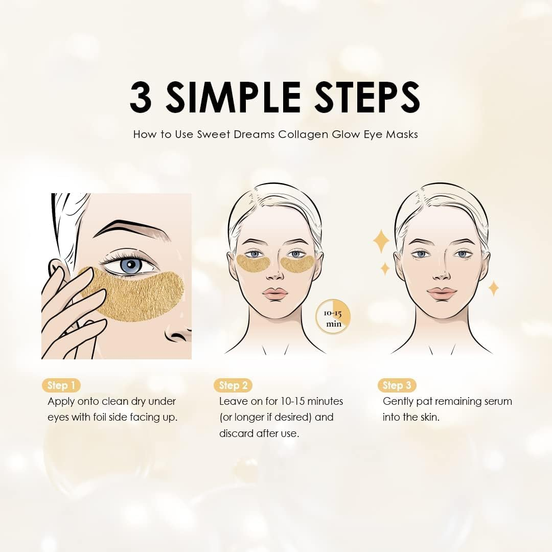Sweet Dreams Collagen Glow Gold Eye Masks L under Eye Mask for Beauty & Self Care Wrinkle Patches L Puffy Eyes and Dark Circles Treatments Collagen, Niacinamide, Hyaluronic Acids, Peptides image number 2
