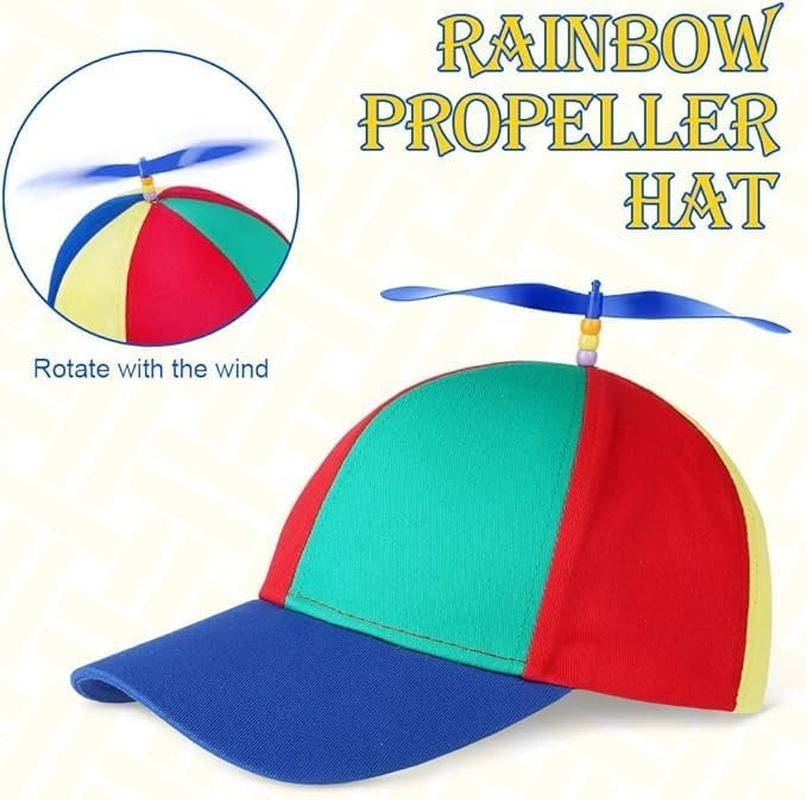 Propeller Hat, Adult Fun Fisherman Hat with Propeller, Colorful Patchwork Rainbow Baseball Cap, Summer Sun Protection Sun Hat Propeller Outdoor Hat, Suitable for Masquerade Gifts image number 4