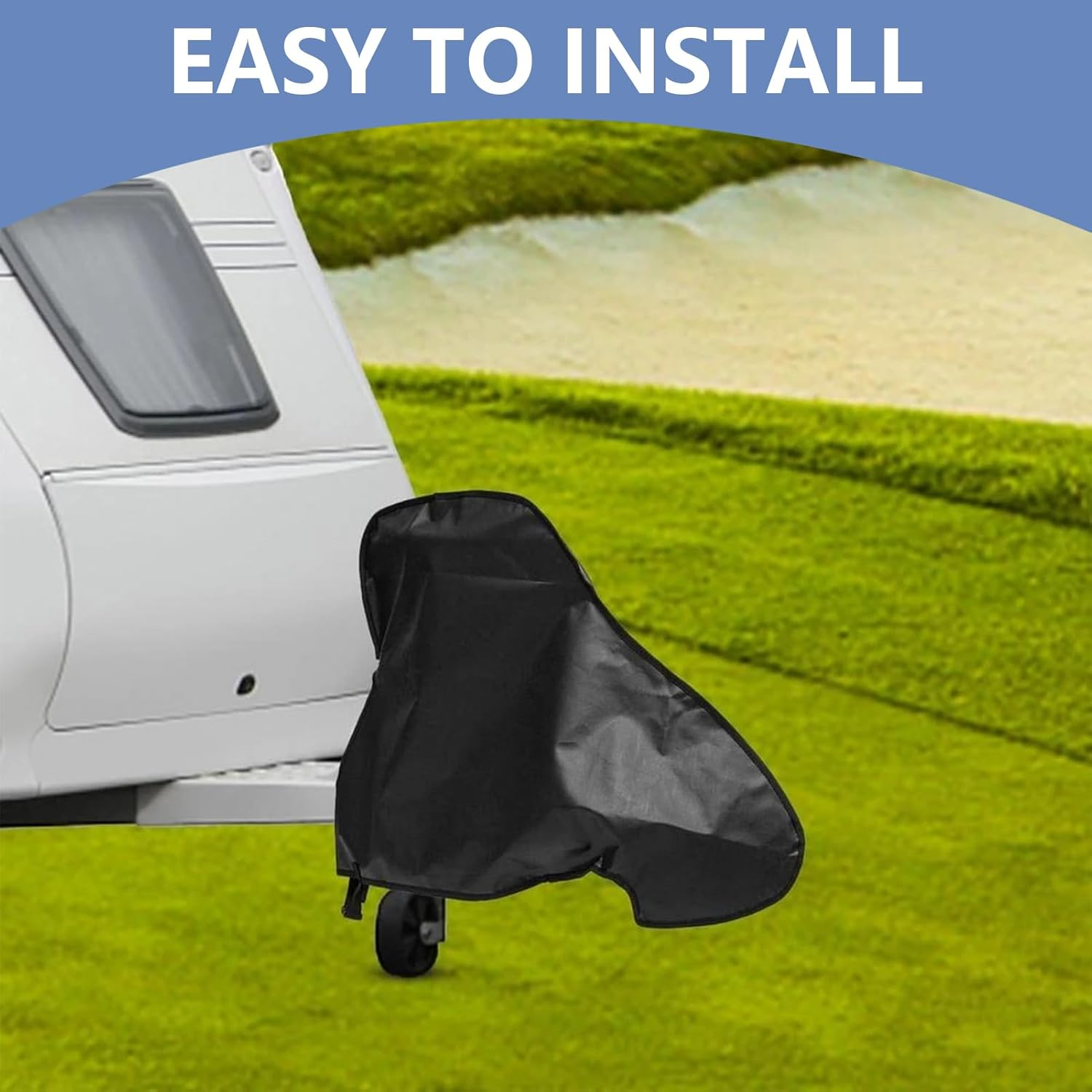 Universal Waterproof Caravan Hitch Cover, Heavy Duty Tow Hitch Cover with Adjustable Strap, Caravan Drawbar Trailer Protector, All-Weather Waterproof Tow Bar Cover for Campervan and Trailer (Black) image number 5