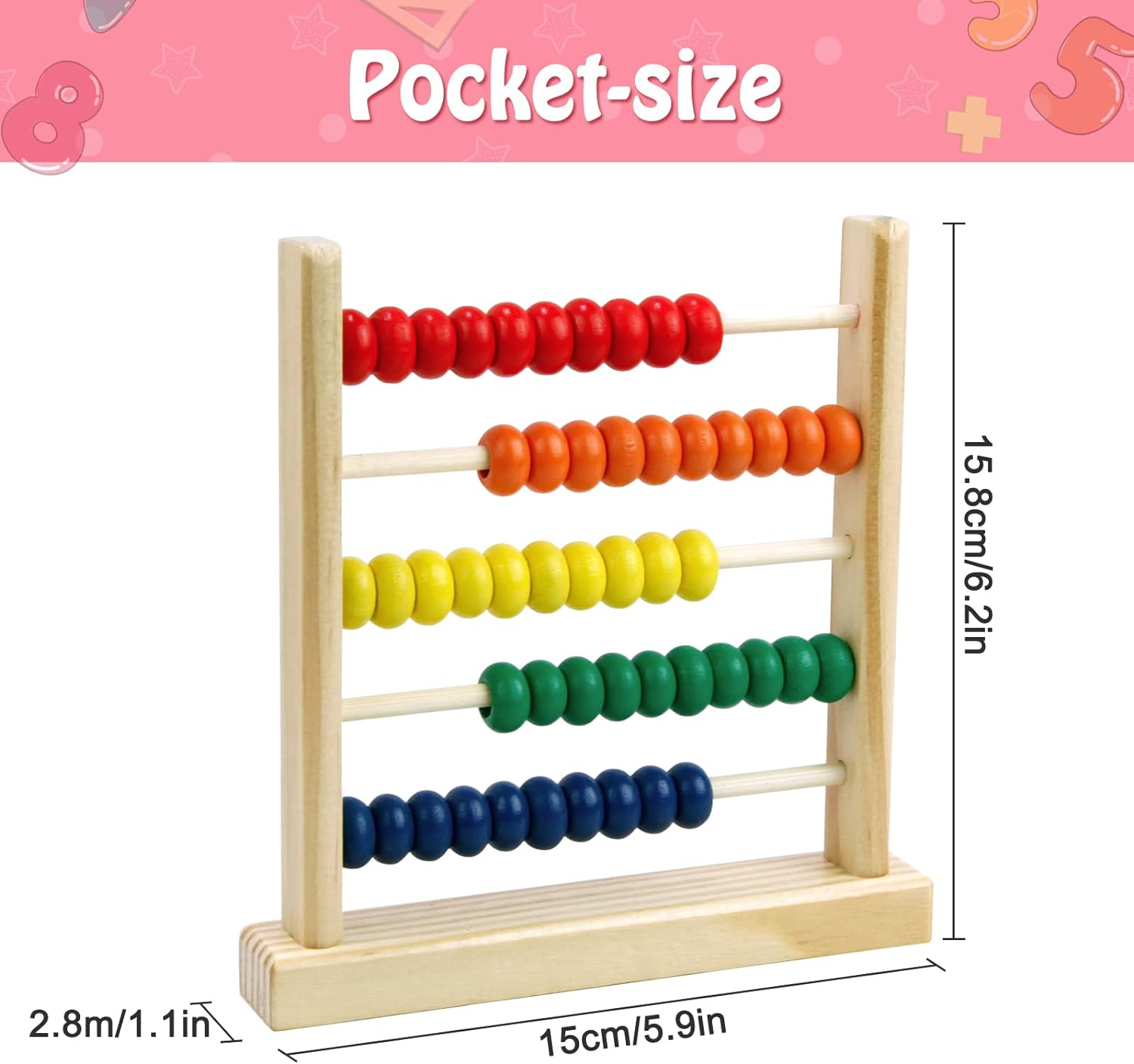 Sealive Wooden Abacus for Kids Math - 50 Beads Counting Toy, Multi-Color Counters for Kids 3-5, Counting Toys for Preschool Learning & Development, Develops Coordination, Motor Skills image number 1