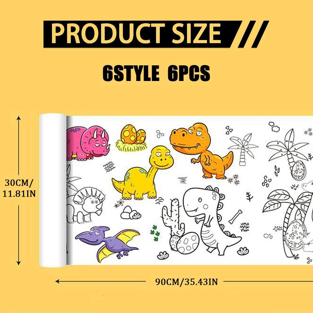 Set of 6 Children'S Painting Rolls (30 X 90 Cm) - 6 Themes Cuttable Drawing Roll, DIY Colouring Paper, Creative Colouring Templates for Children, Ideal for Craft Activities and Wall/Window Decoration image number 2