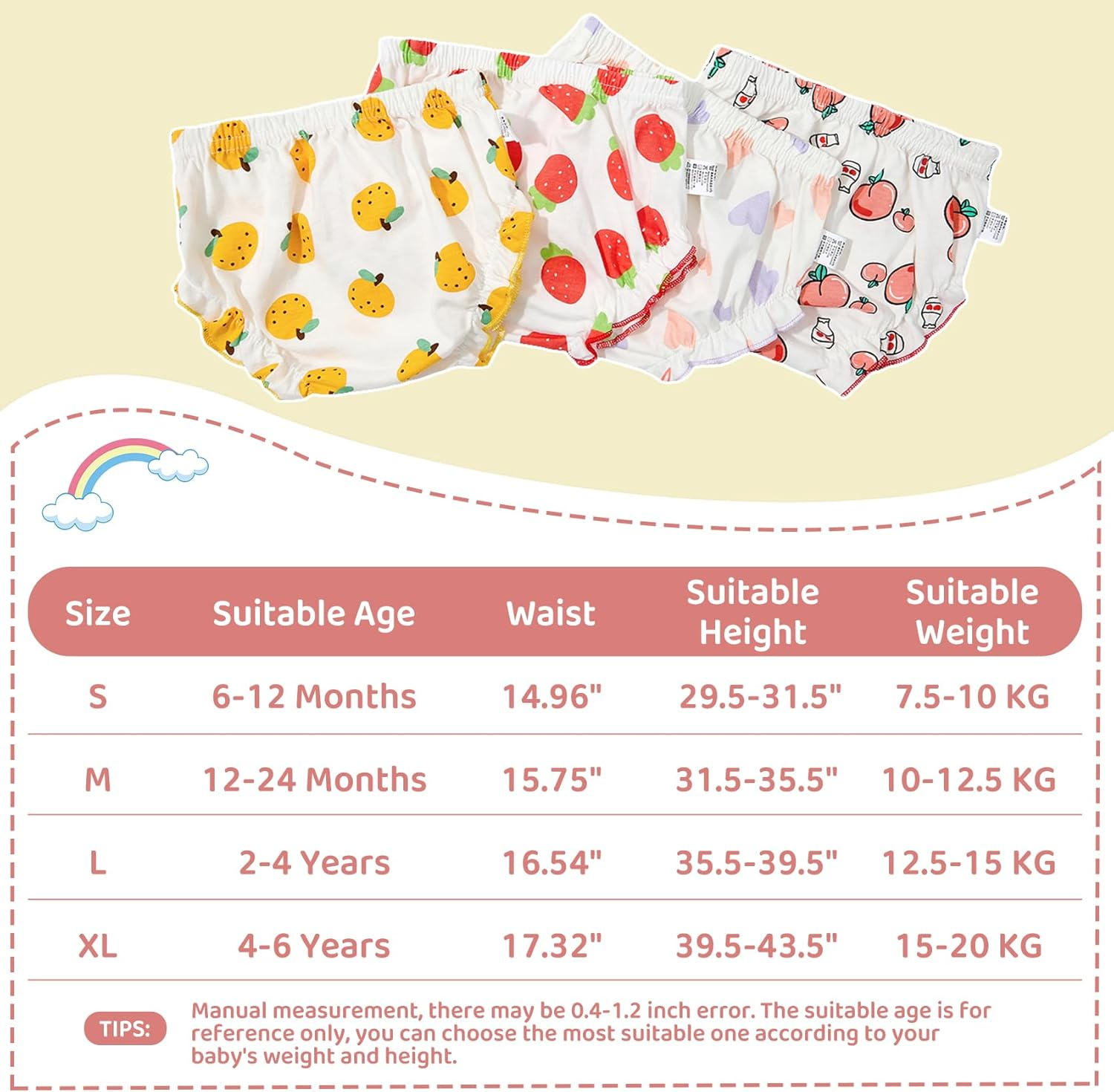 Durio 4-Pack Diaper Covers for Girls Ruffle Baby Bloomers for Baby Girls Cute Pattern Baby Underwear Cotton Toddler Bloomers image number 4