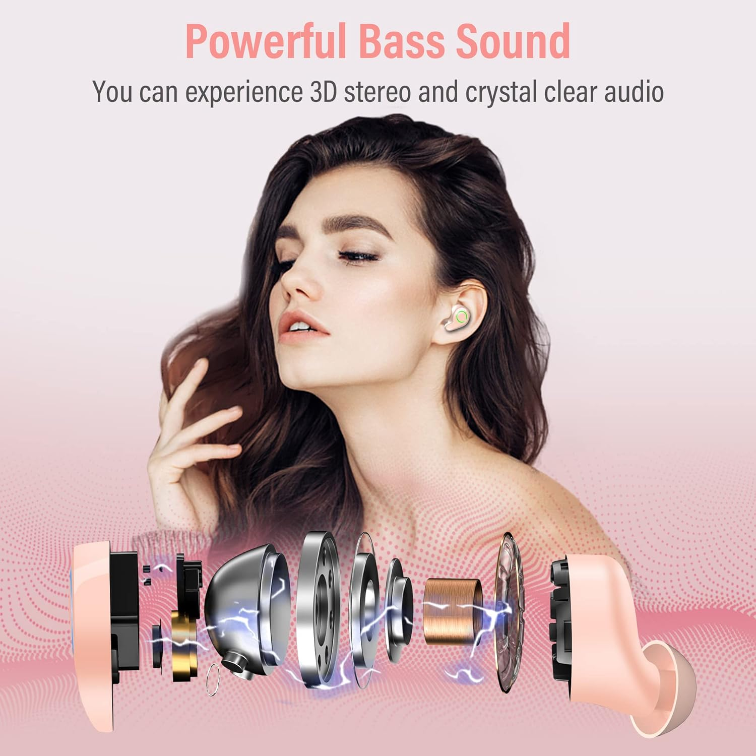 Esiposs Wireless Bluetooth 5.0 In-Ear Headphones with Microphone 156H Playtime with USB-C LCD Charging Case, Wireless Stereo Sound IPX7 Waterproof Earphones for Iphone Samsung Android - Dark Black image number 6