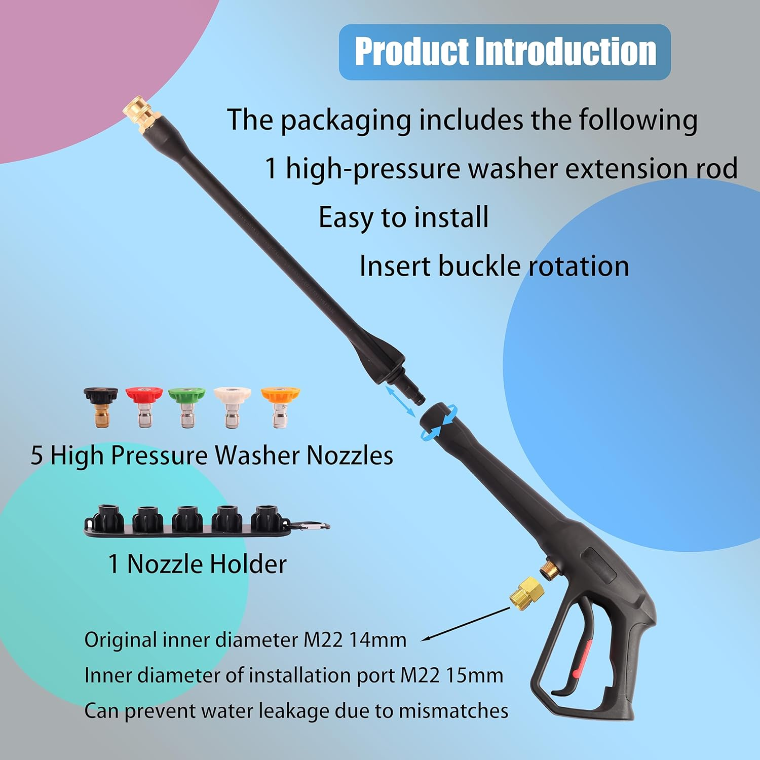 2000 PSI MAX High Pressure Washer Replacement Gun with Jet Wand and 5 Spray Nozzle Tips, Compatible with Karcher, Ryobi, Powerstroke Electric Power Washer image number 1