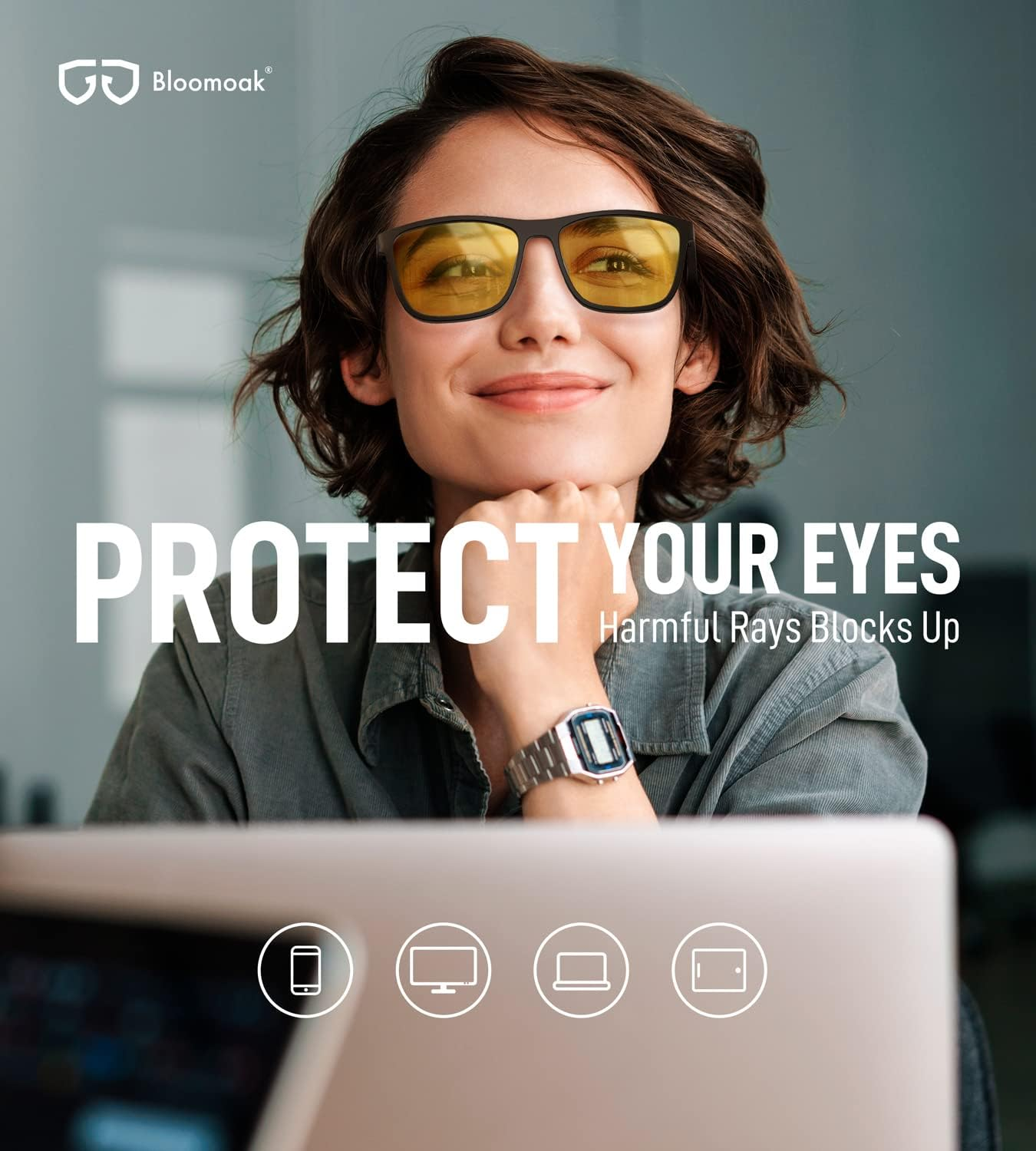 Bloomoak Blue Light Blocking Glasses-Gaming Glasses-Anti Glare - anti Fatigue-Tr90 Material-Suitable for Screens, Games, Tvs, Mobile Phones&hellip; (Yellow - 65% - anti 70% Glare, Normal)